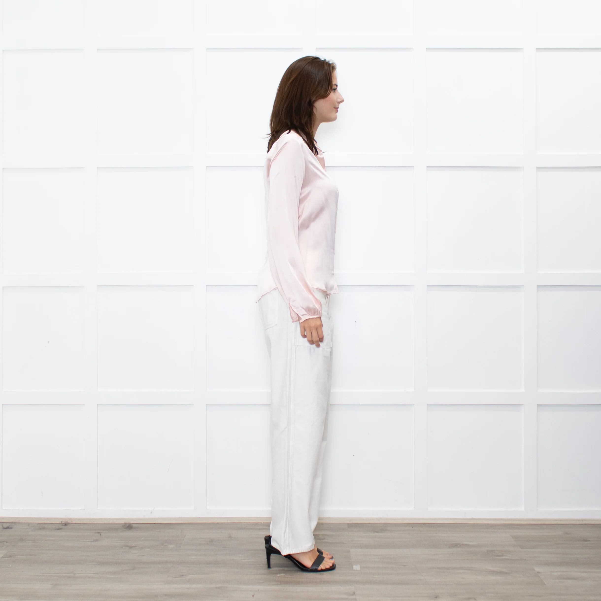 Ridley Peach Silk Satin Collarless Blouse - Image 6