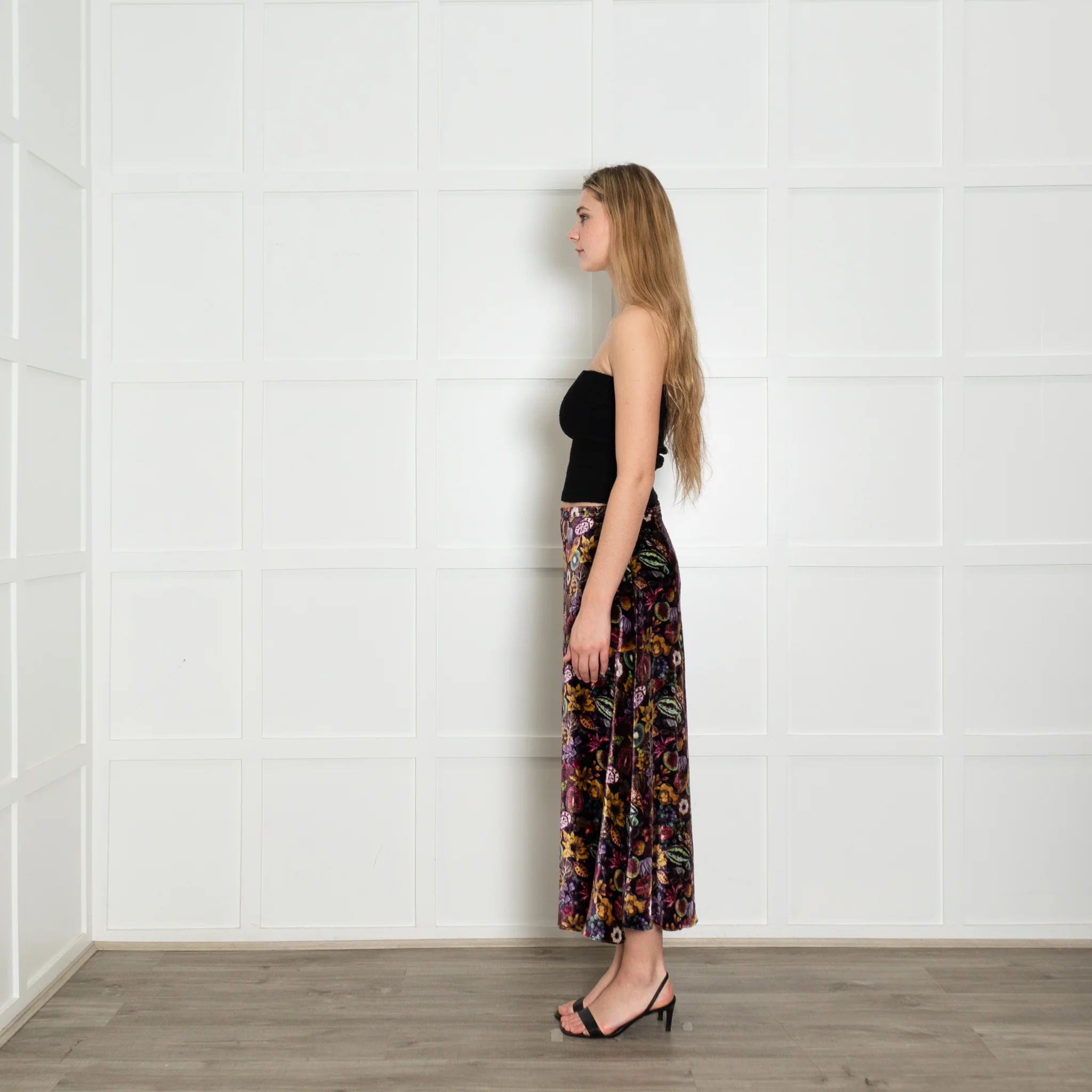 Ridley Purple Multi Floral Velvet Skirt - Image 4