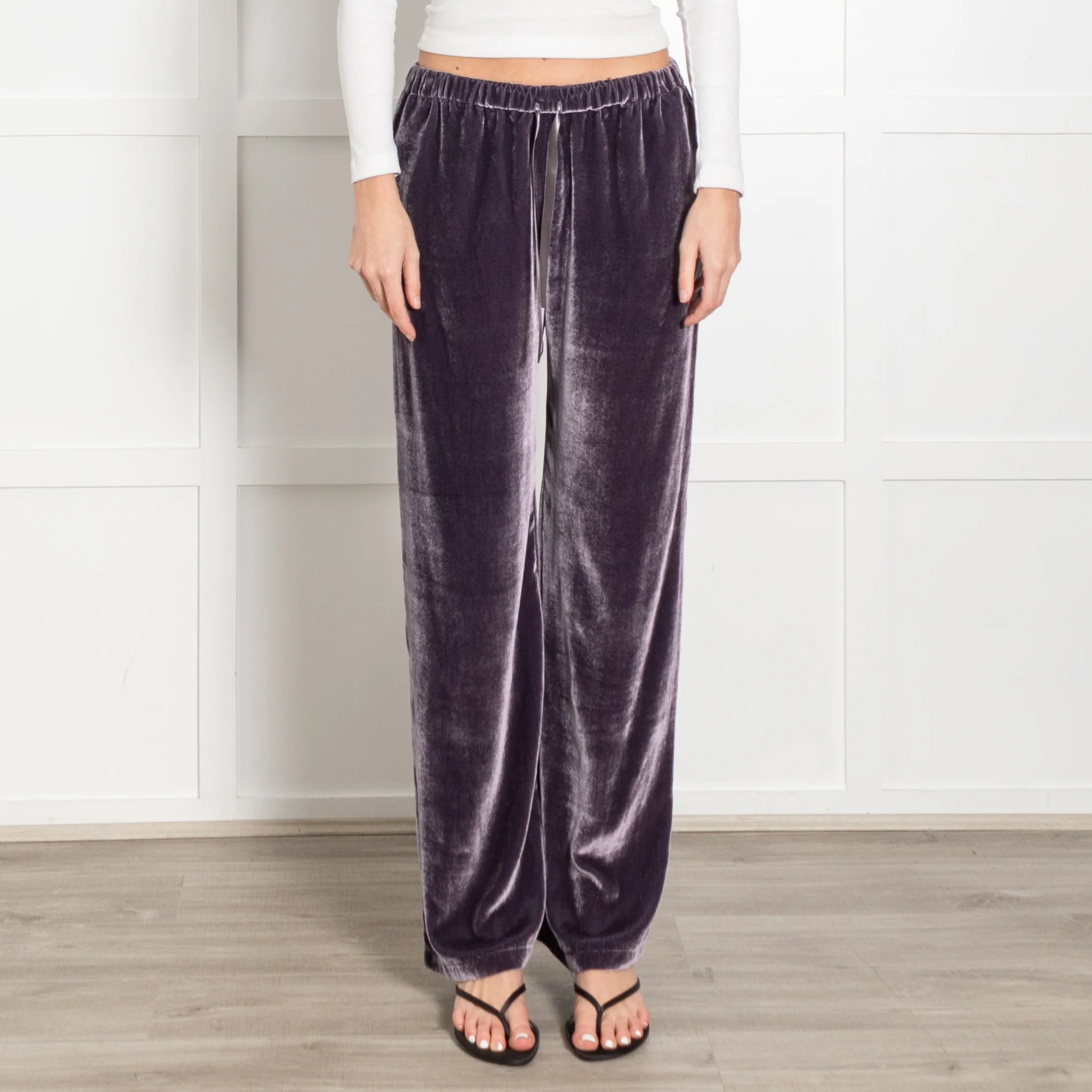 Ridley Purple Velvet Elasticated Waist Trousers - Image 2