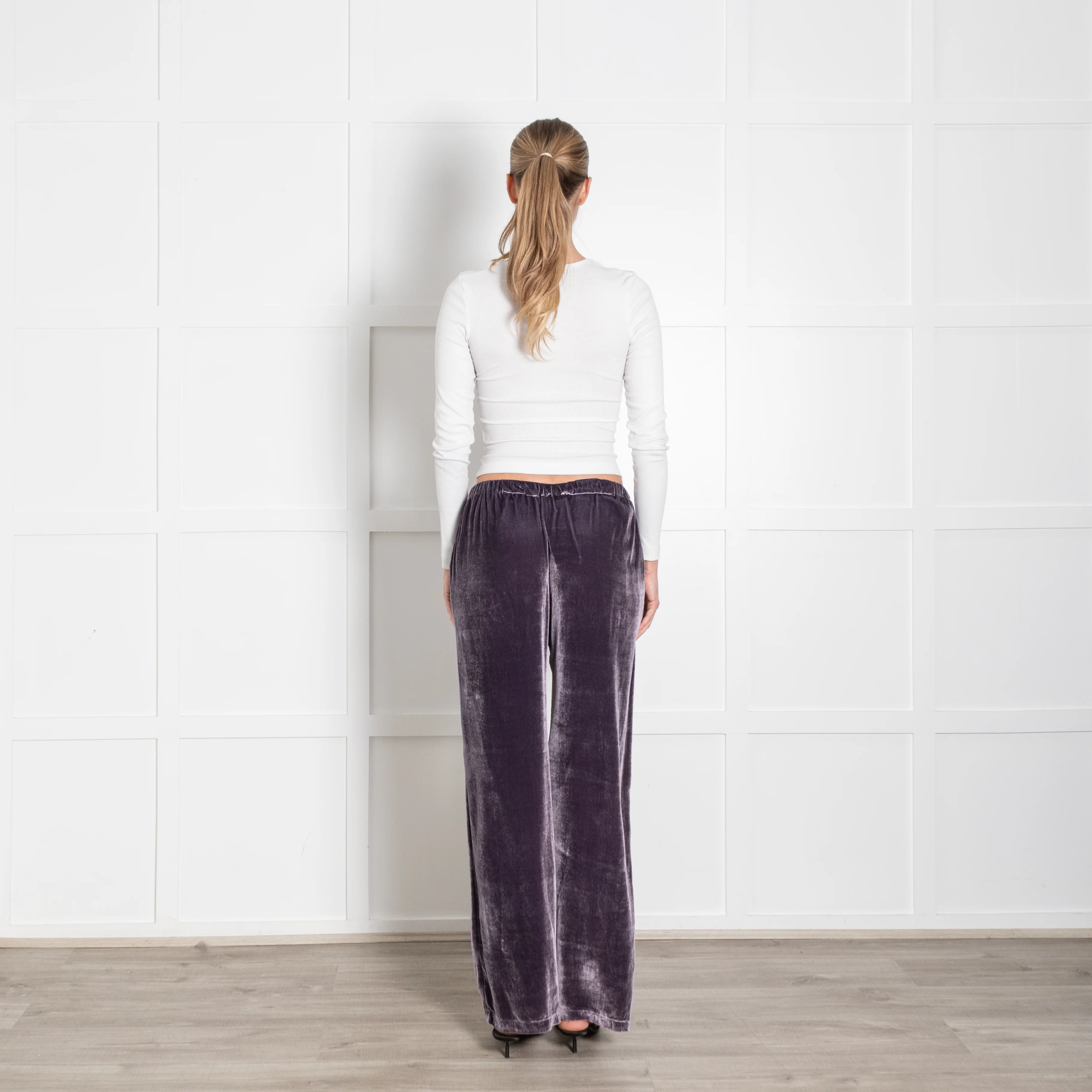 Ridley Purple Velvet Elasticated Waist Trousers - Image 5