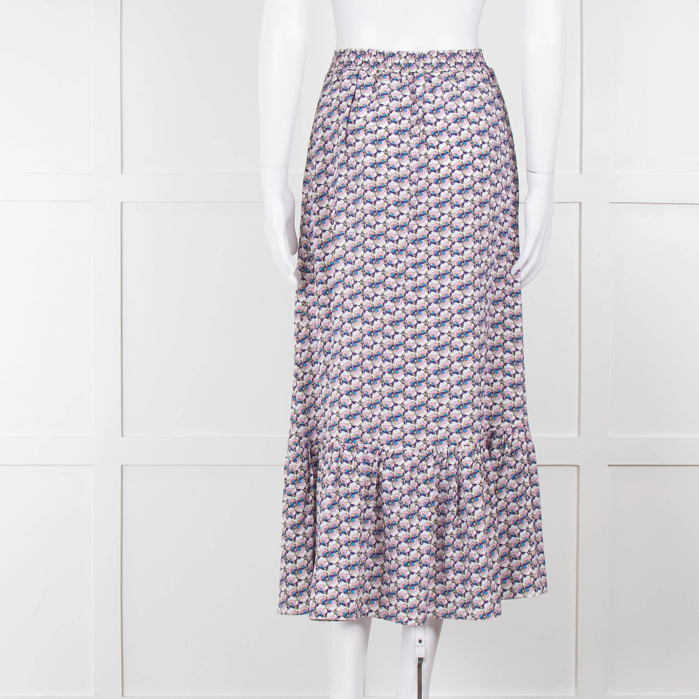 Ridley Purple White Floral Silk Elasticated Waist Maxi Skirt - Image 5