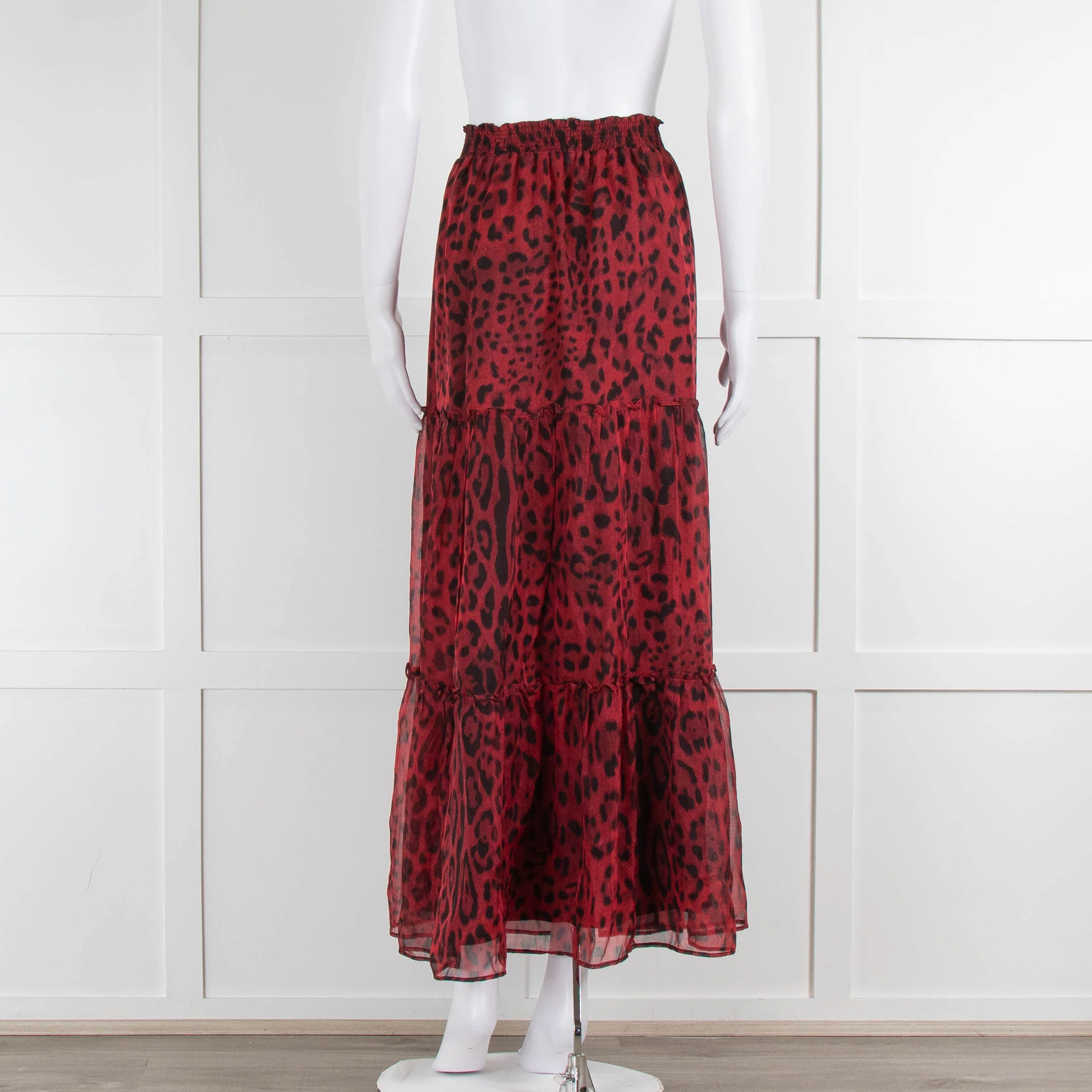 Ridley Red Black Animal Print Silk Maxi Skirt - Image 3