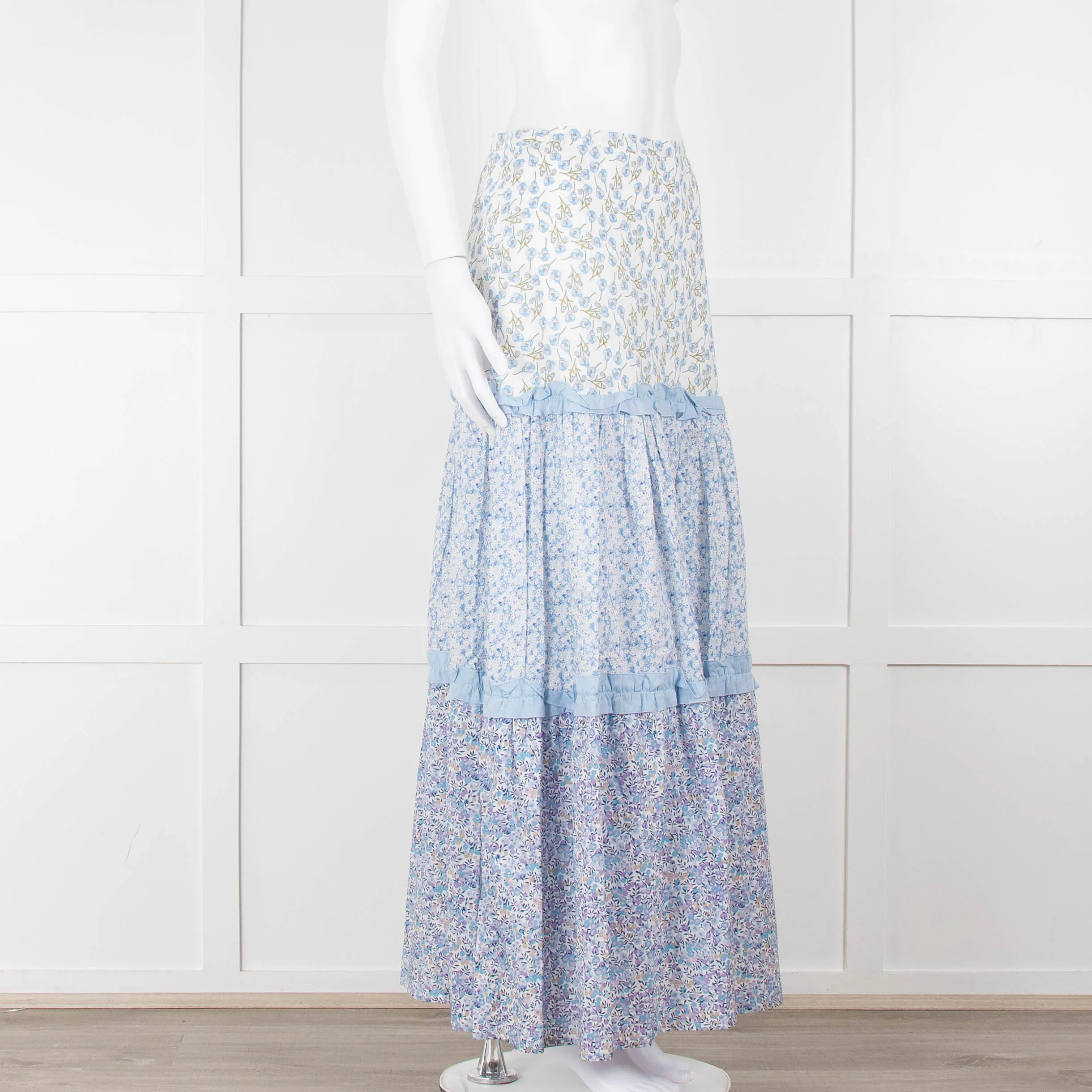 Ridley White Blue Floral Cotton Maxi Skirt - Image 2