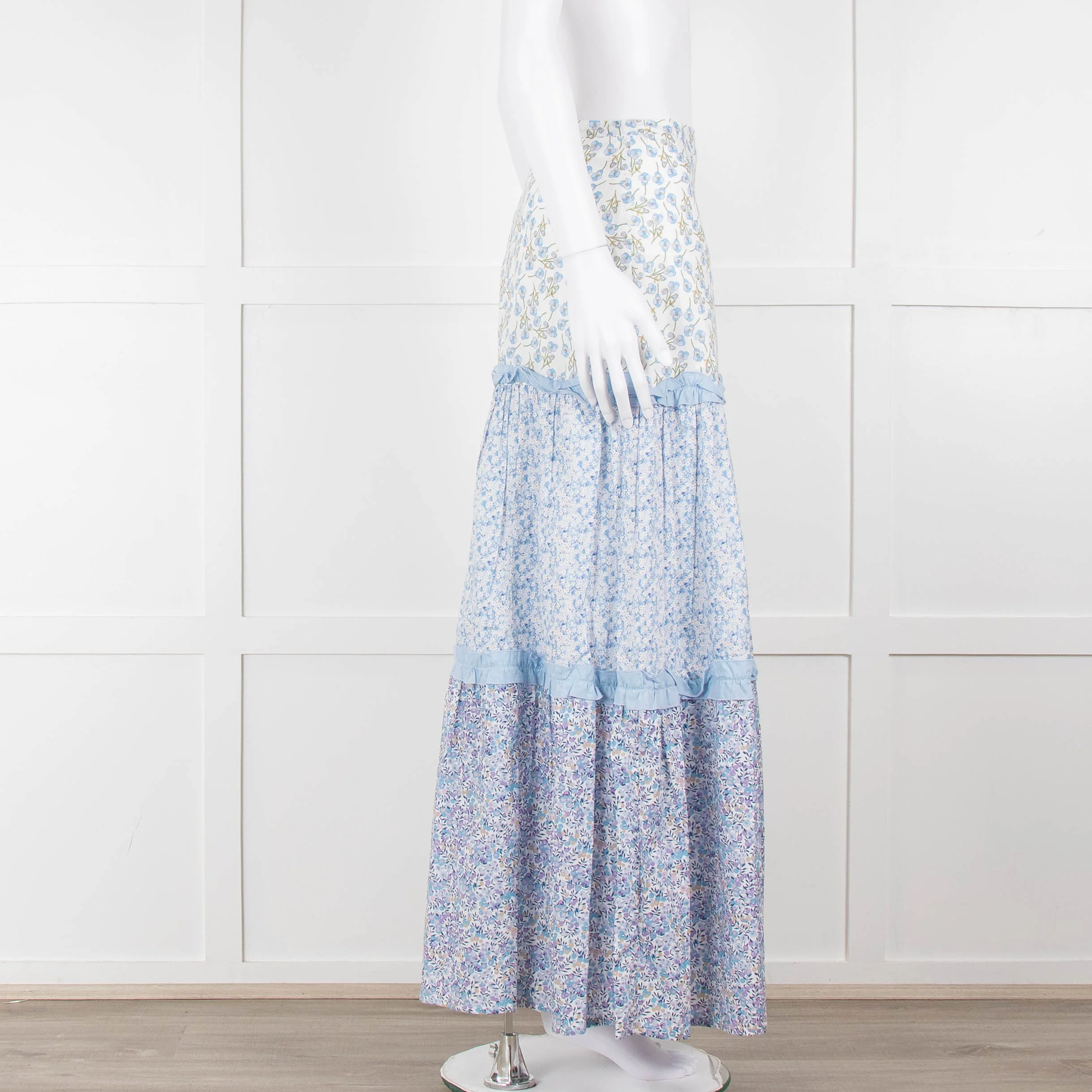 Ridley White Blue Floral Cotton Maxi Skirt - Image 3
