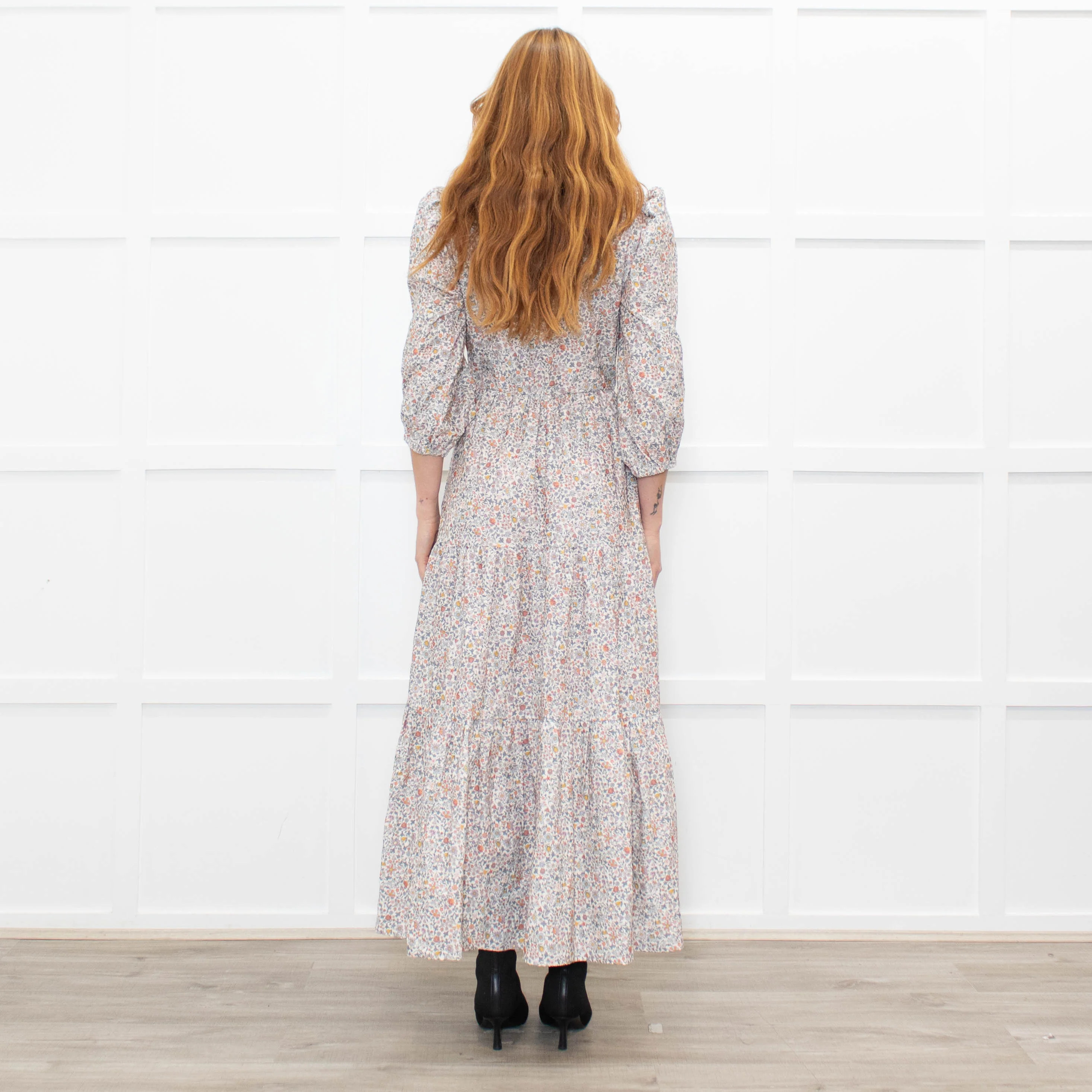 Ridley White Grey Orange Floral Corduroy Maxi Dress - Image 5