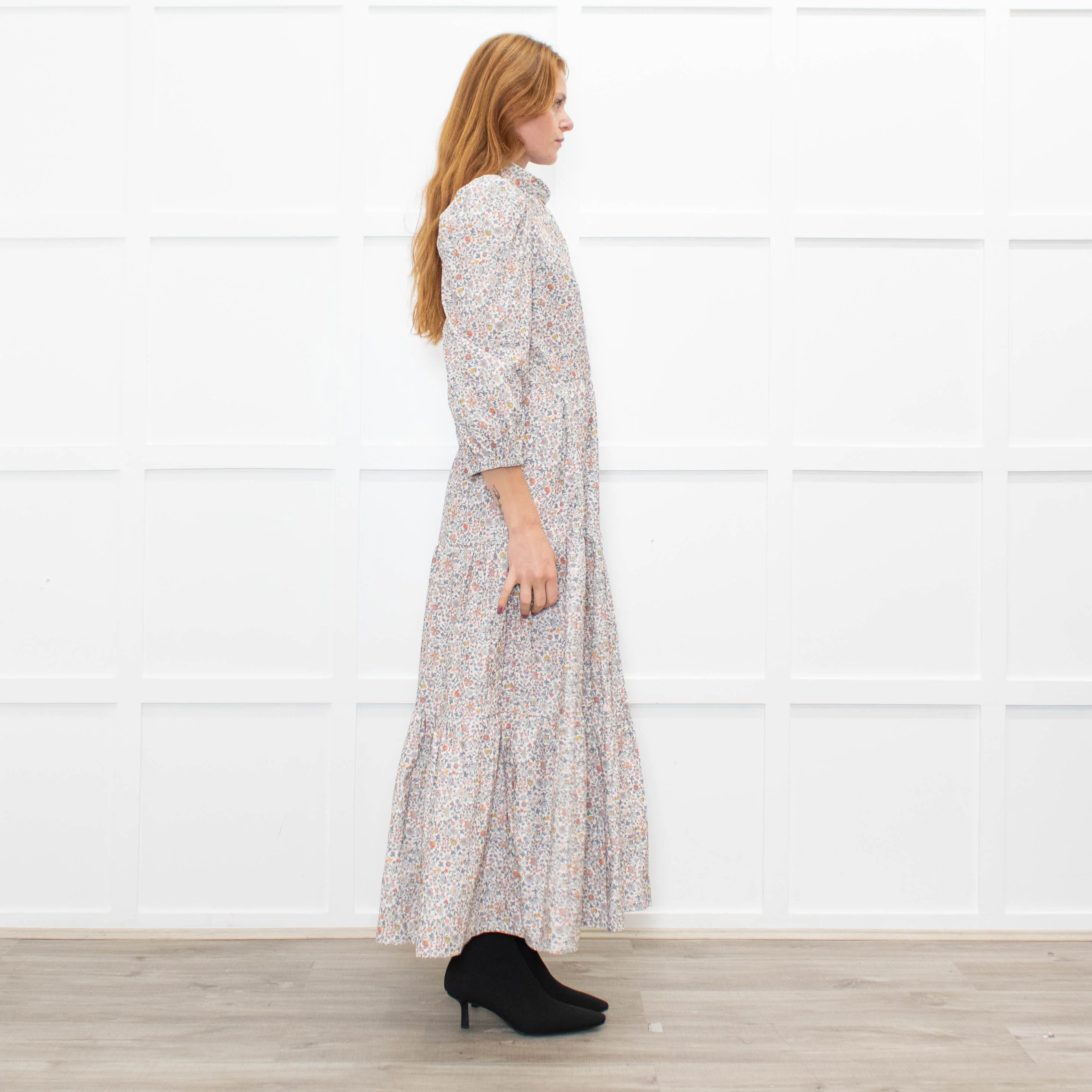 Ridley White Grey Orange Floral Corduroy Maxi Dress - Image 6