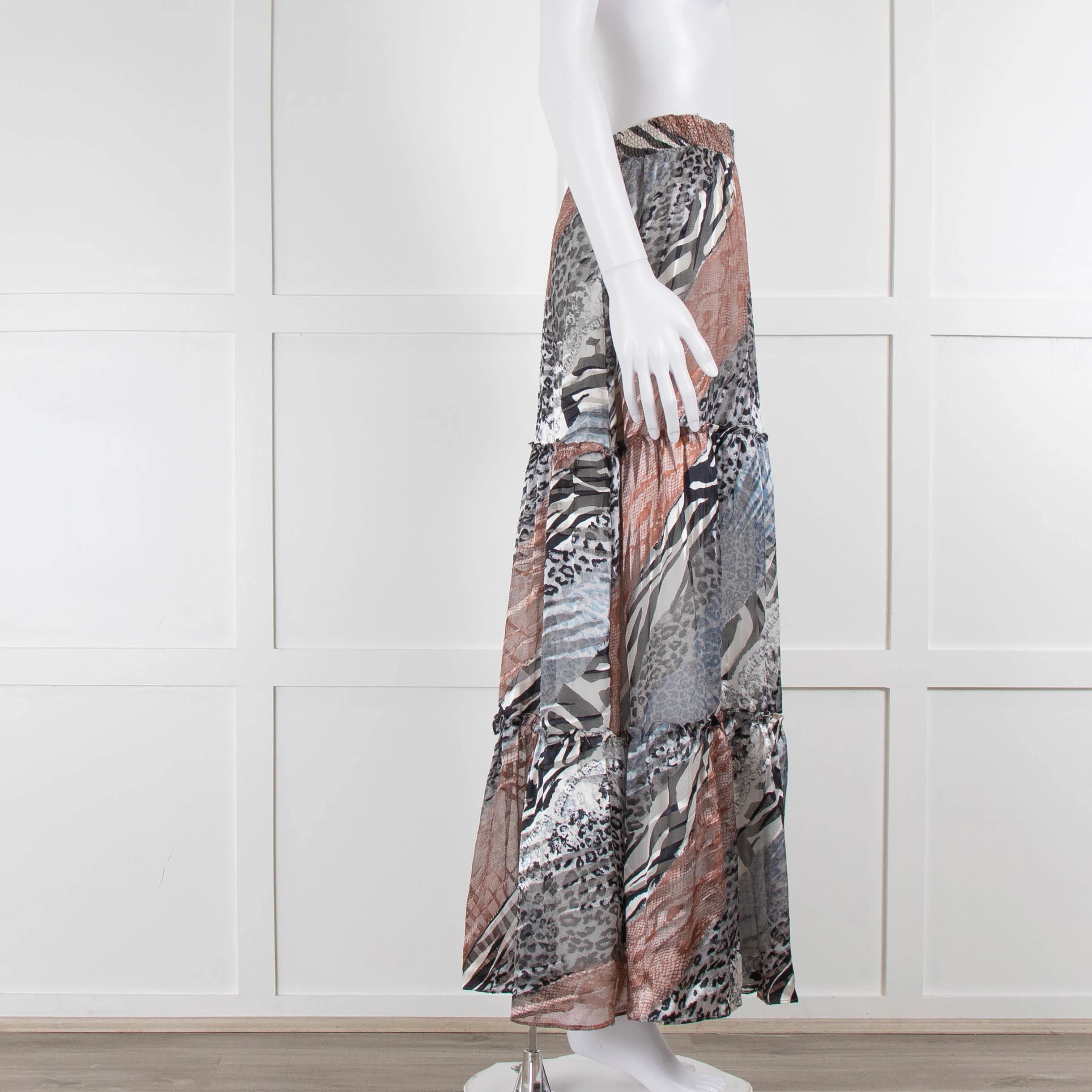Ridley White Pink Grey Print Silk Maxi Skirt - Image 2