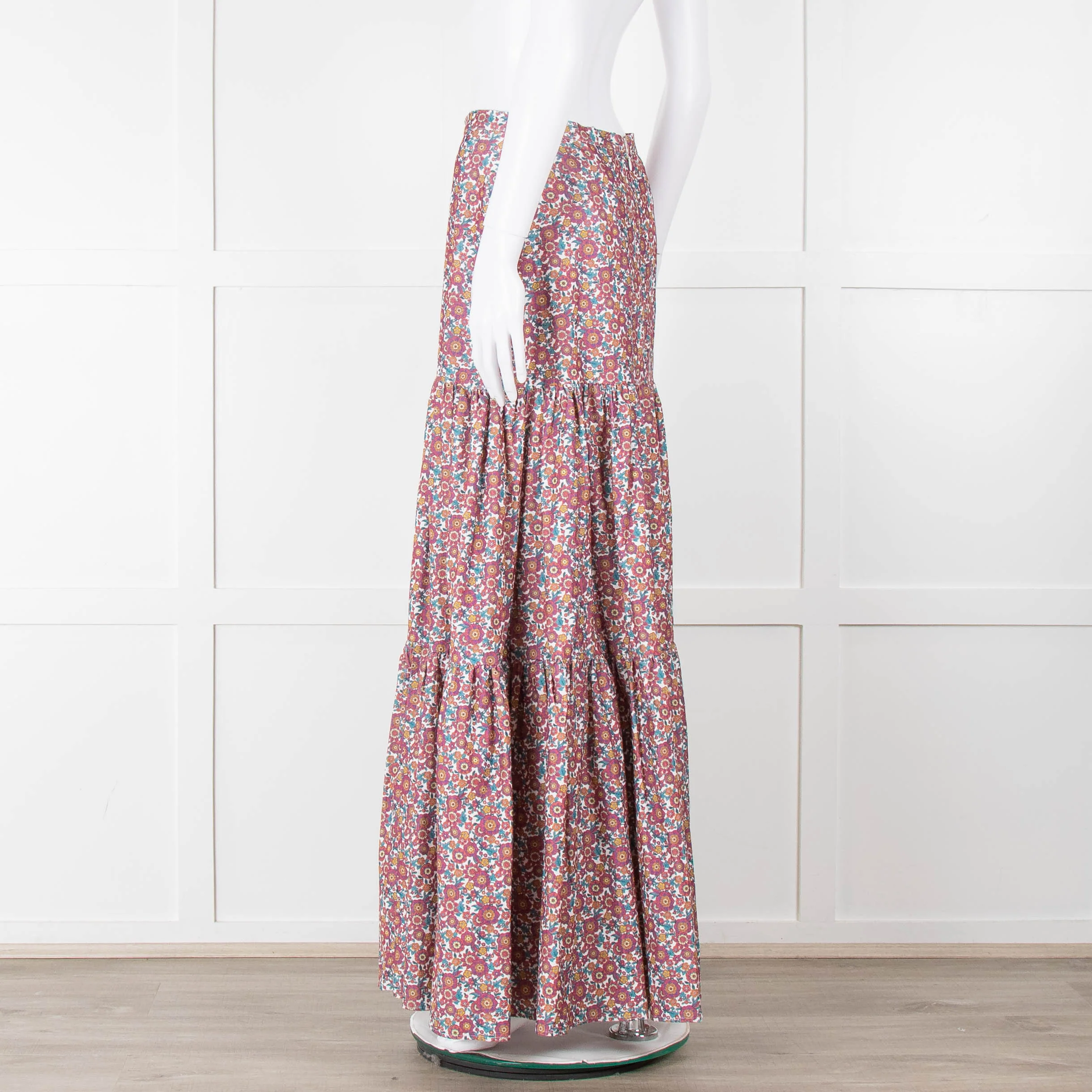 Ridley White Purple Teal Needlecord Tiered Maxi  Skirt - Image 6