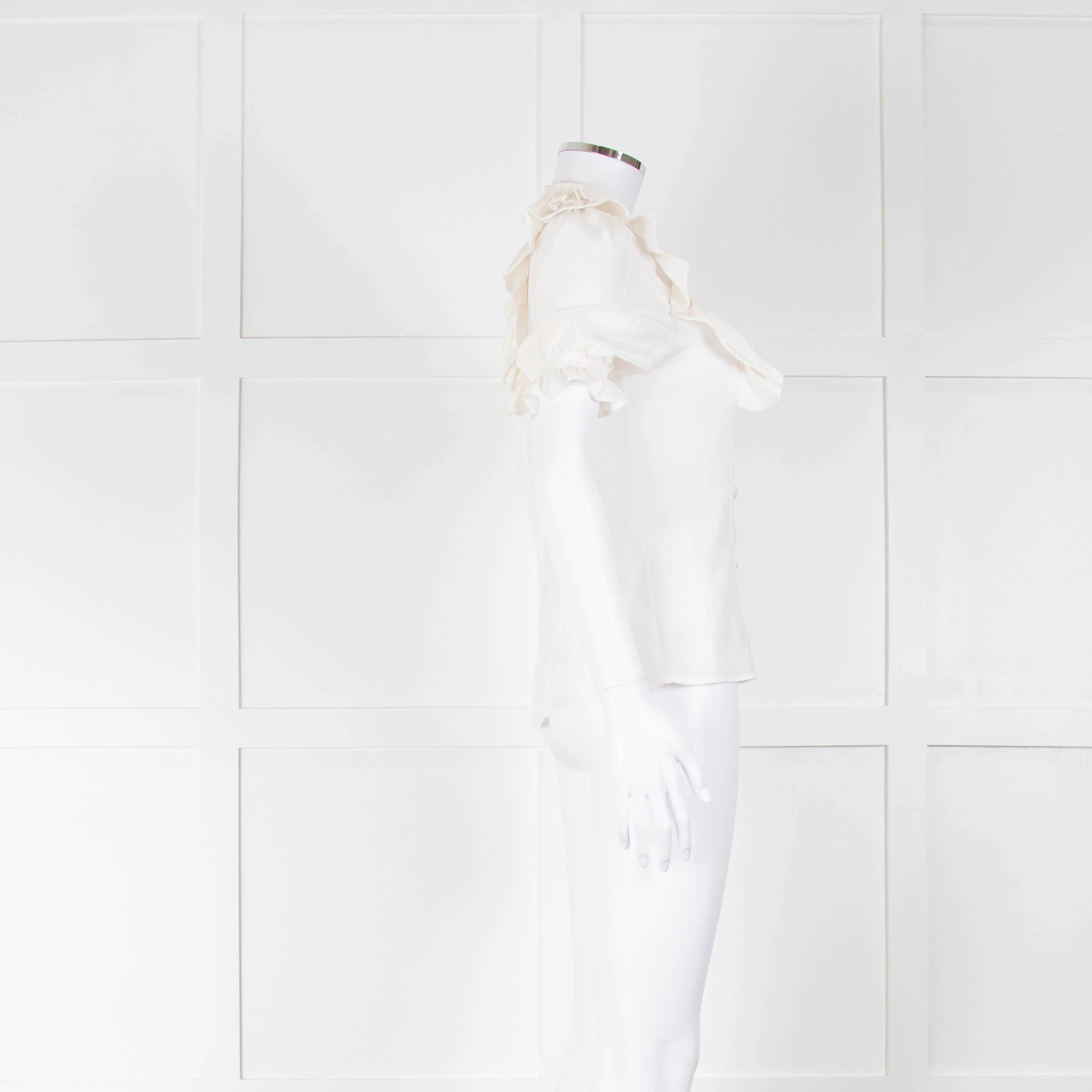 Ridley White Silk Frill Trim Puff Sleeve Blouse - Image 2