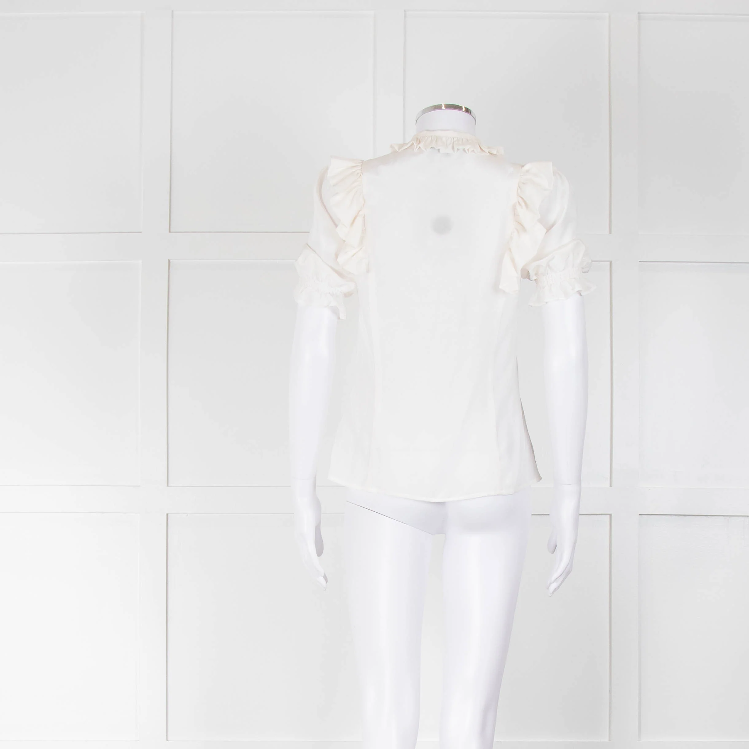 Ridley White Silk Frill Trim Puff Sleeve Blouse - Image 3