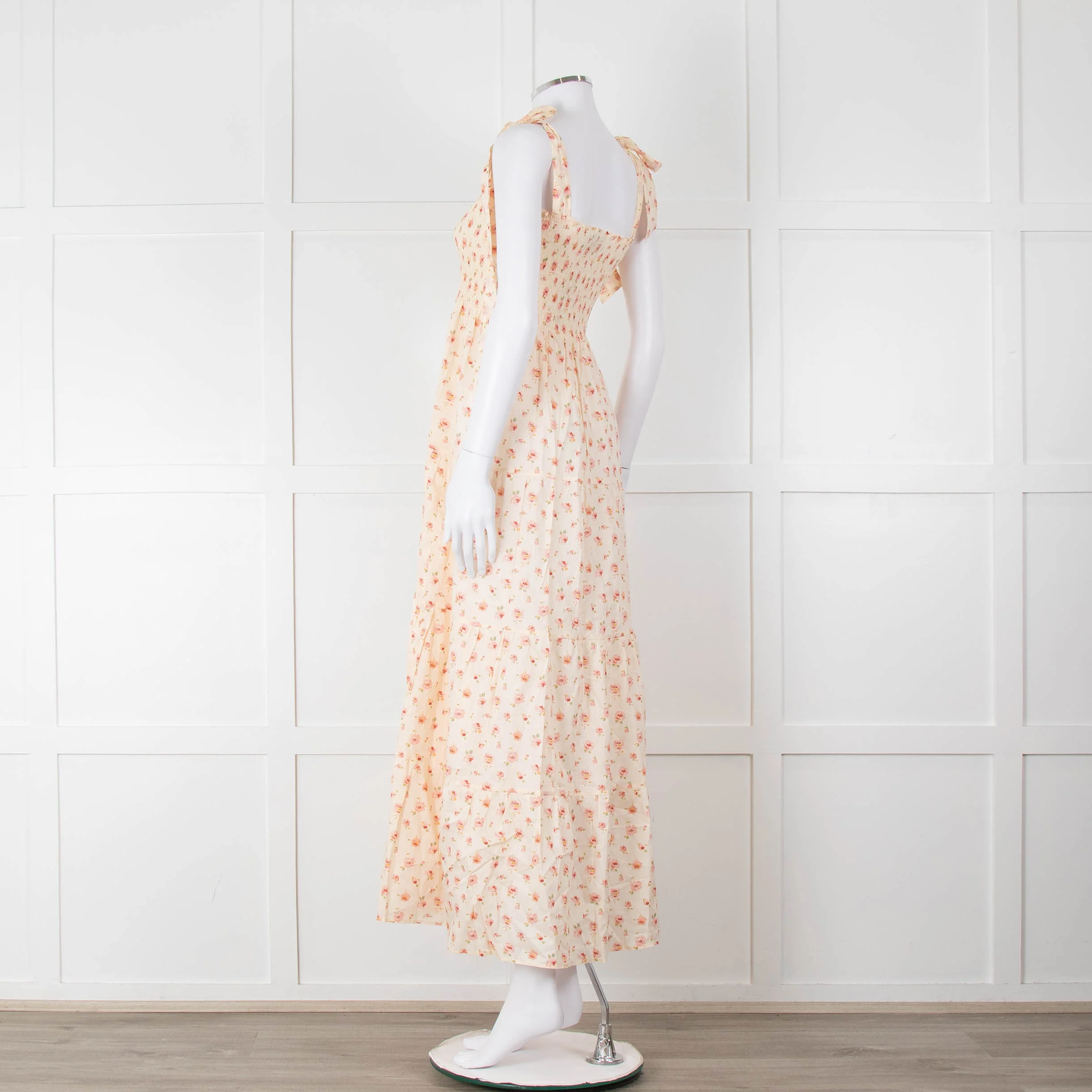 Ridley Yellow Peach Floral Sleeveless Cotton Maxi Dress - Image 6