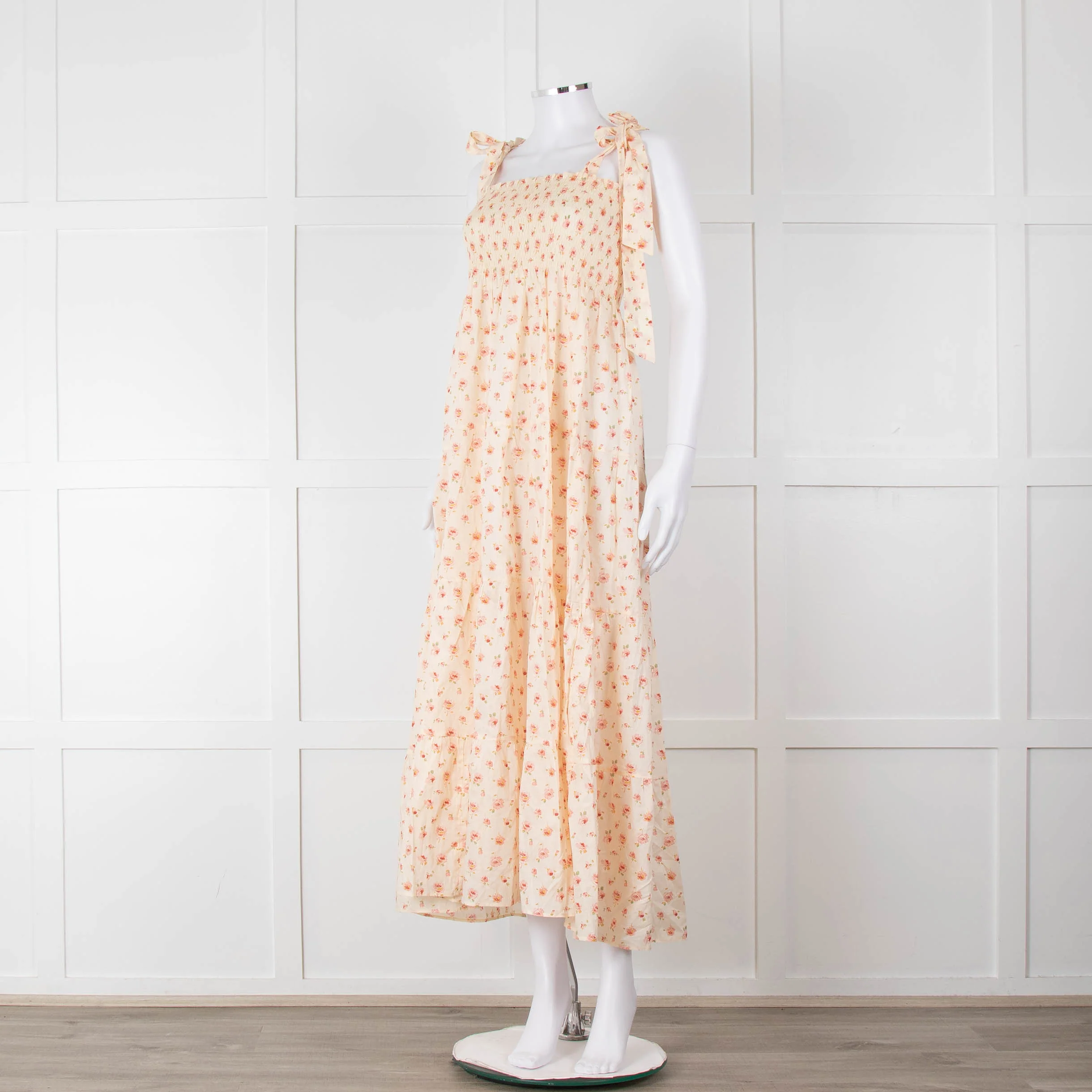Ridley Yellow Peach Floral Sleeveless Cotton Maxi Dress - Image 8
