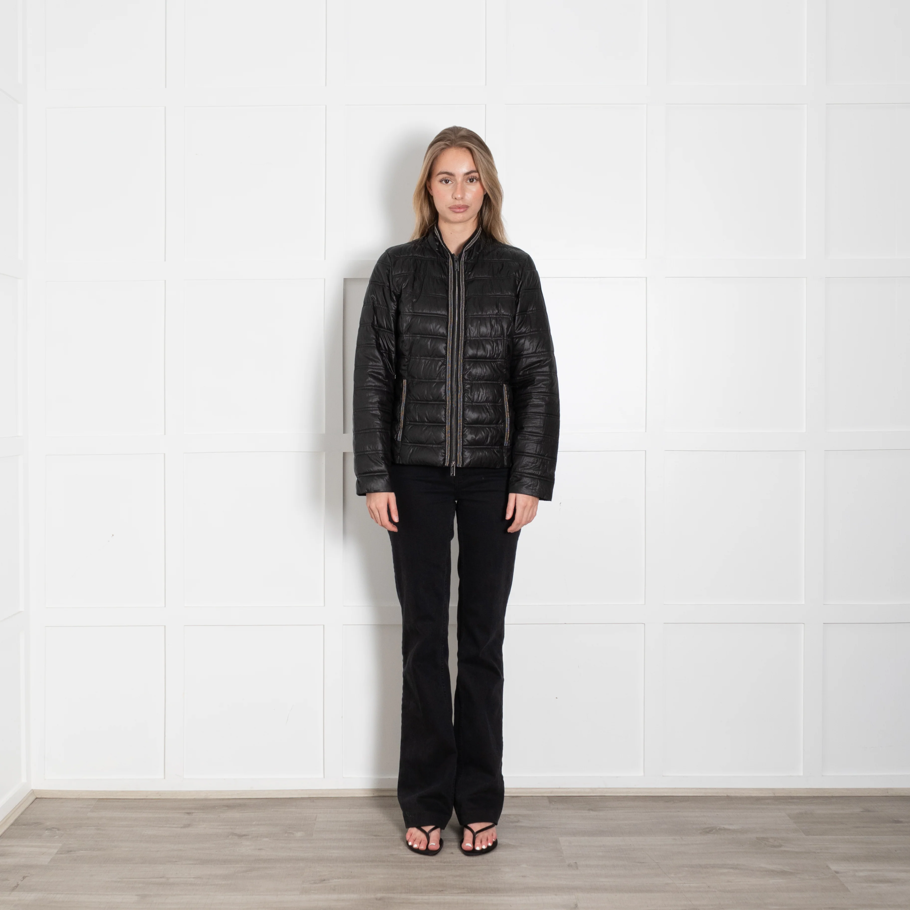Rino & Pelle Black Nylon Mix Puffa Jacket With Silver Beading