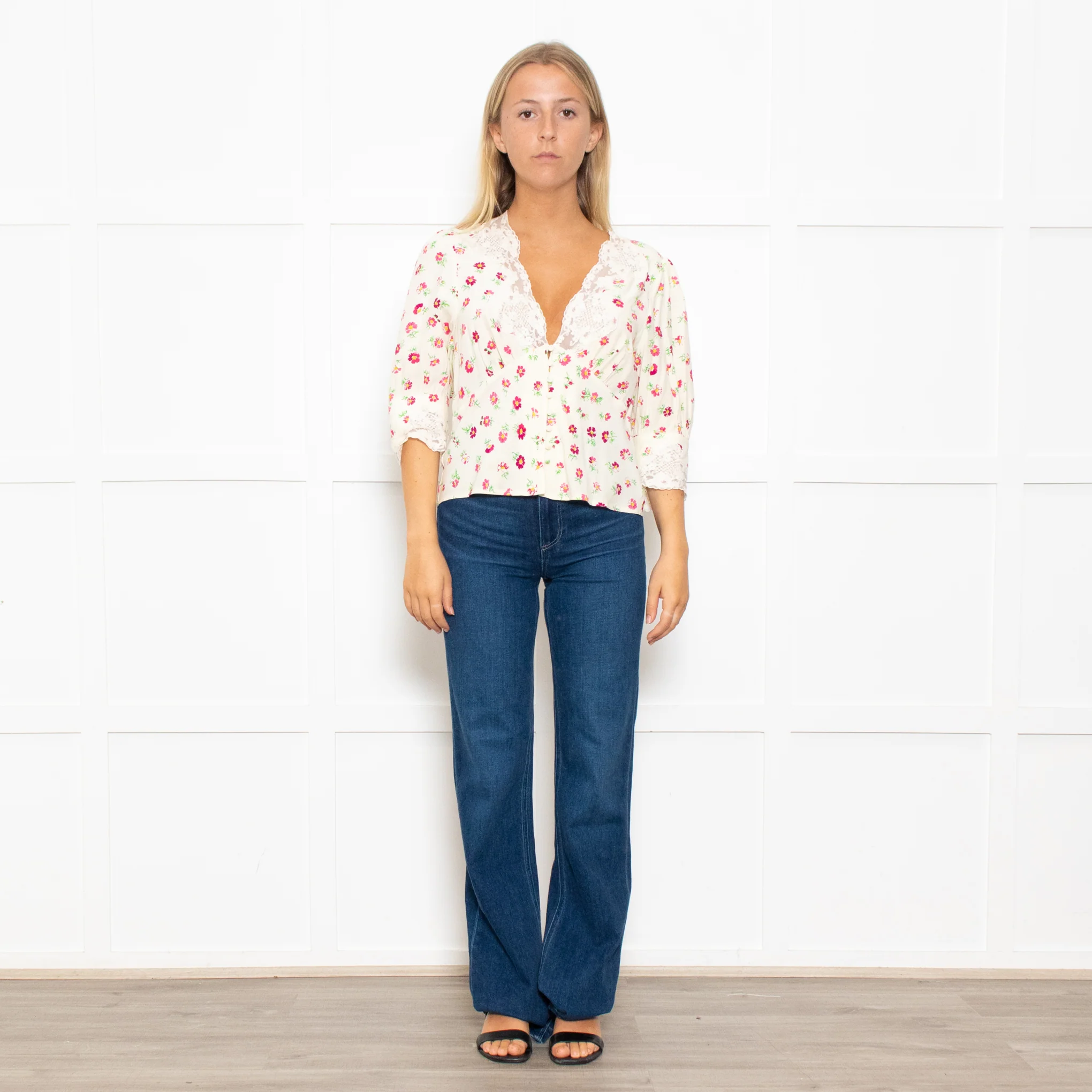 Rixo Amanda Floral Lace Trimmed Tea Blouse
