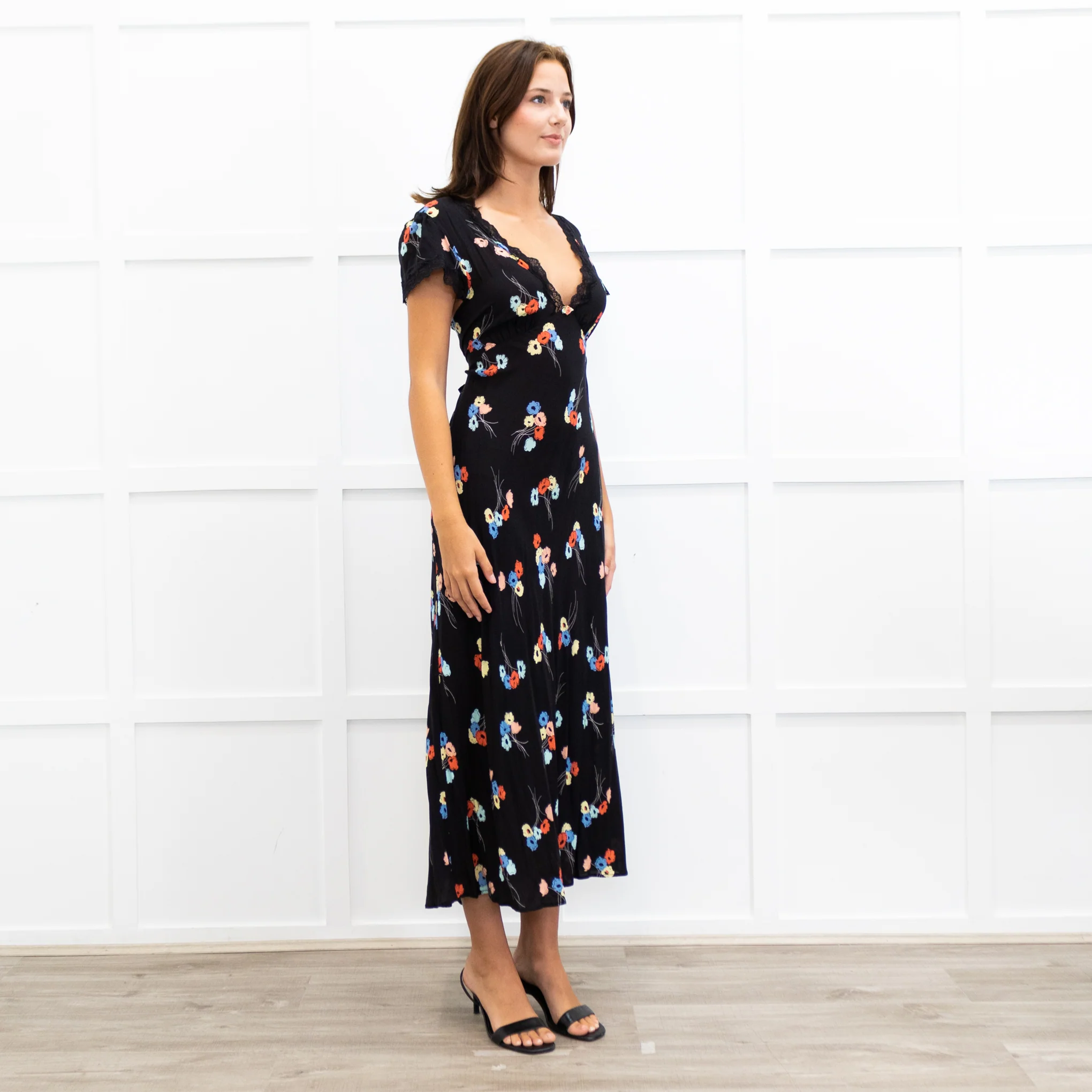 Rixo Black Clarice Lace Trim V Neck Tie Back Maxi Dress - Image 4