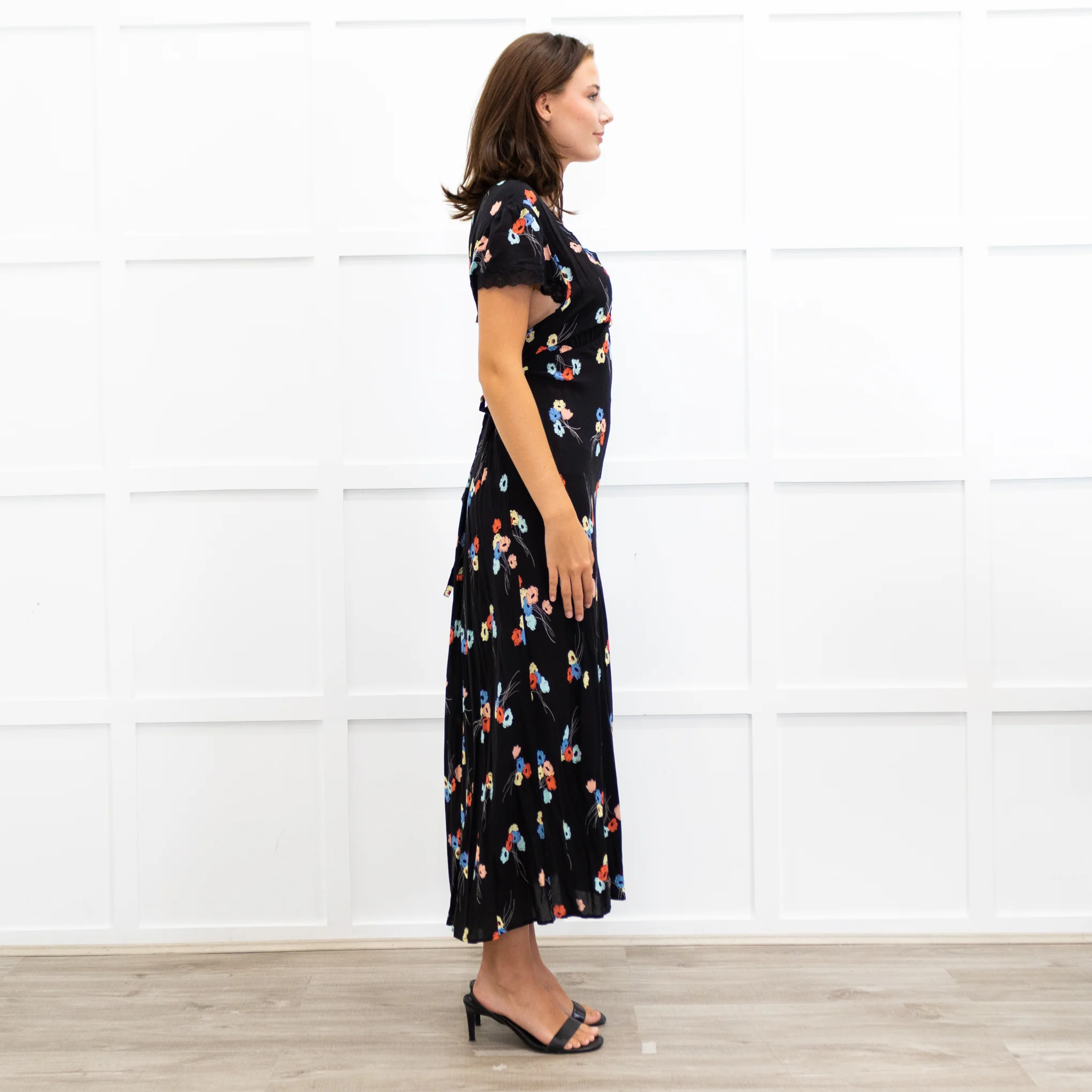 Rixo Black Clarice Lace Trim V Neck Tie Back Maxi Dress - Image 5