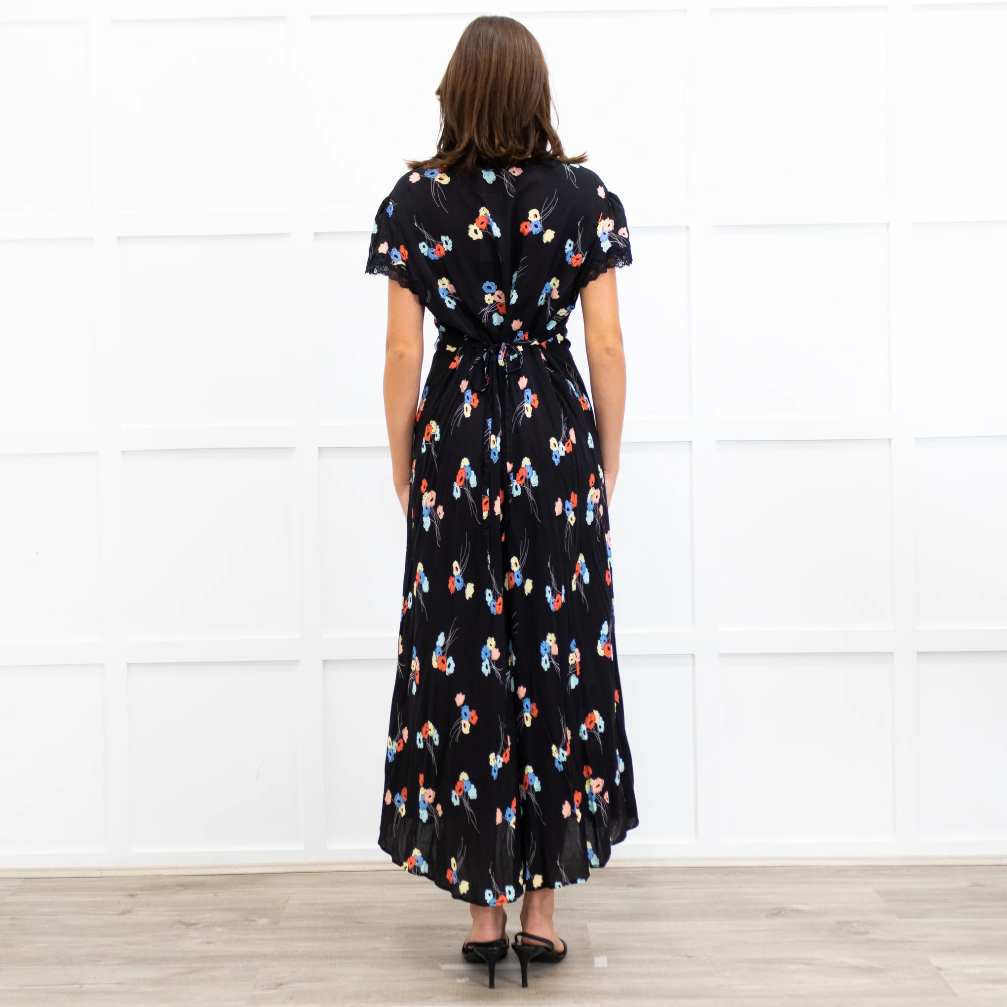 Rixo Black Clarice Lace Trim V Neck Tie Back Maxi Dress - Image 6