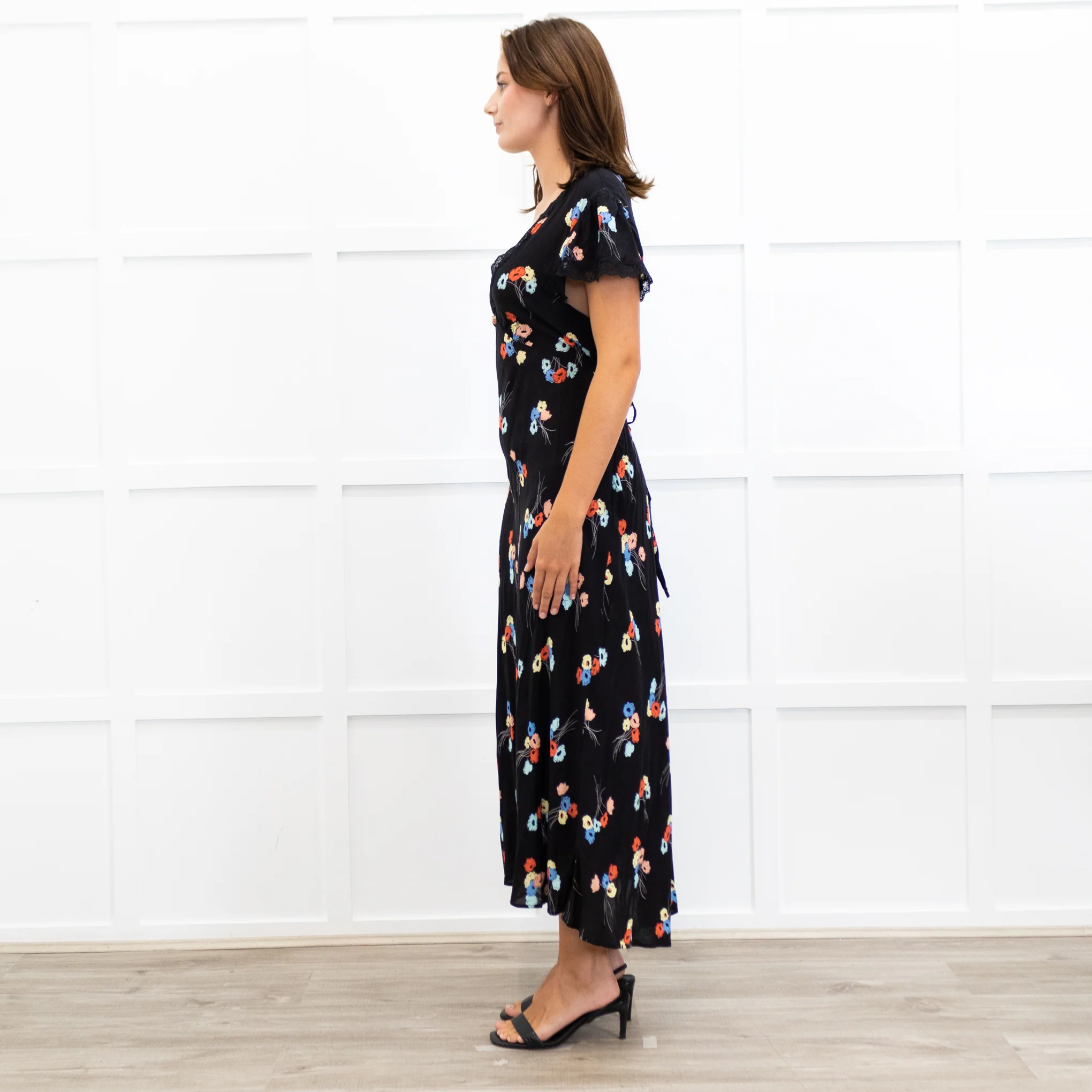 Rixo Black Clarice Lace Trim V Neck Tie Back Maxi Dress - Image 7