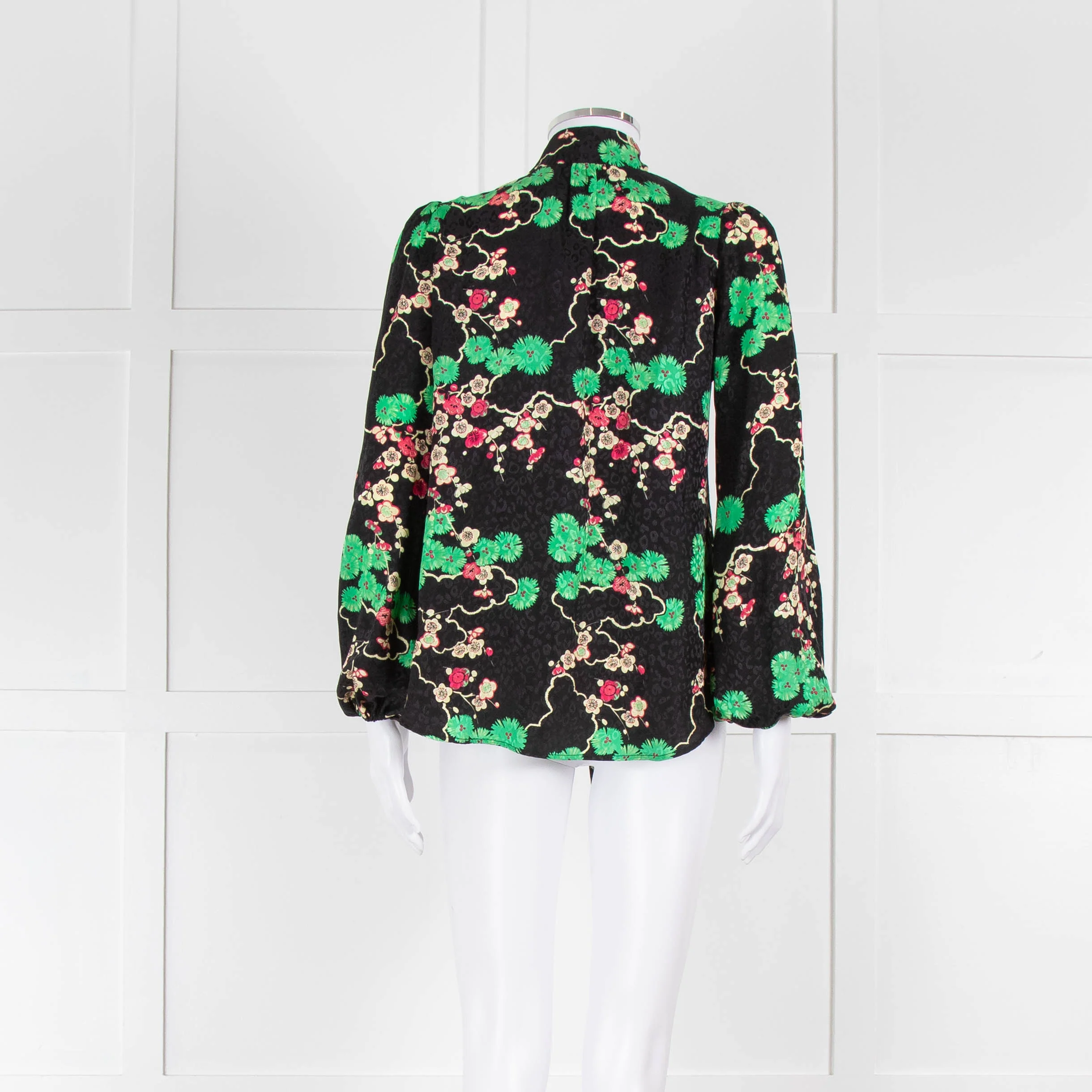 Rixo Black Green and Pink Floral Tie Neck Blouse - Image 5