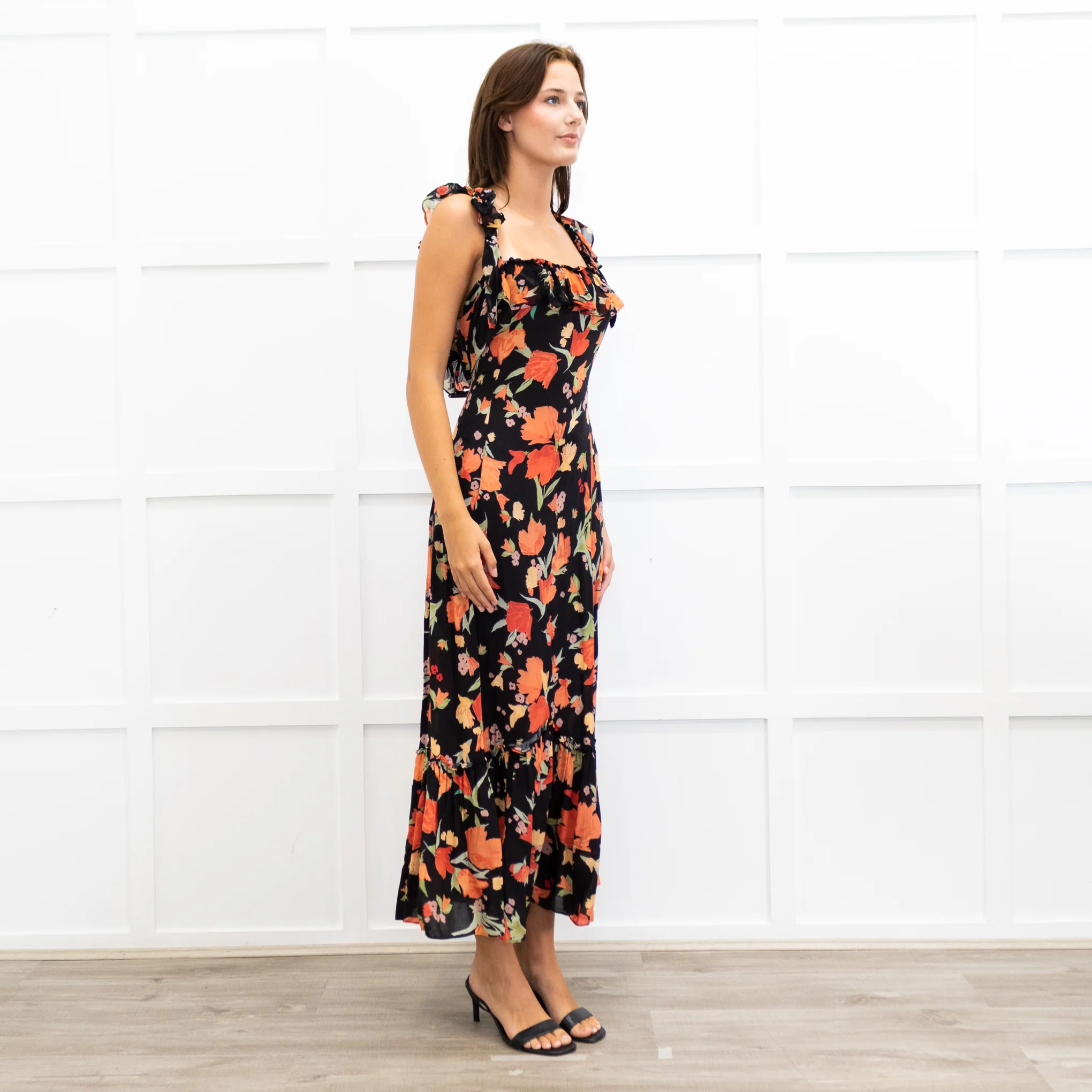 Rixo Black June Floral Square Neck Off Shoulder Midi Dress - Image 4