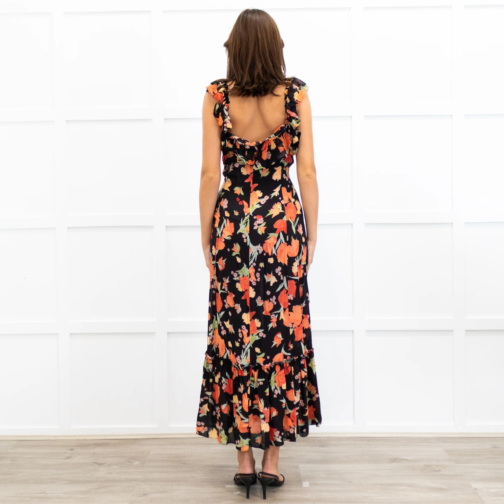 Rixo Black June Floral Square Neck Off Shoulder Midi Dress - Image 6