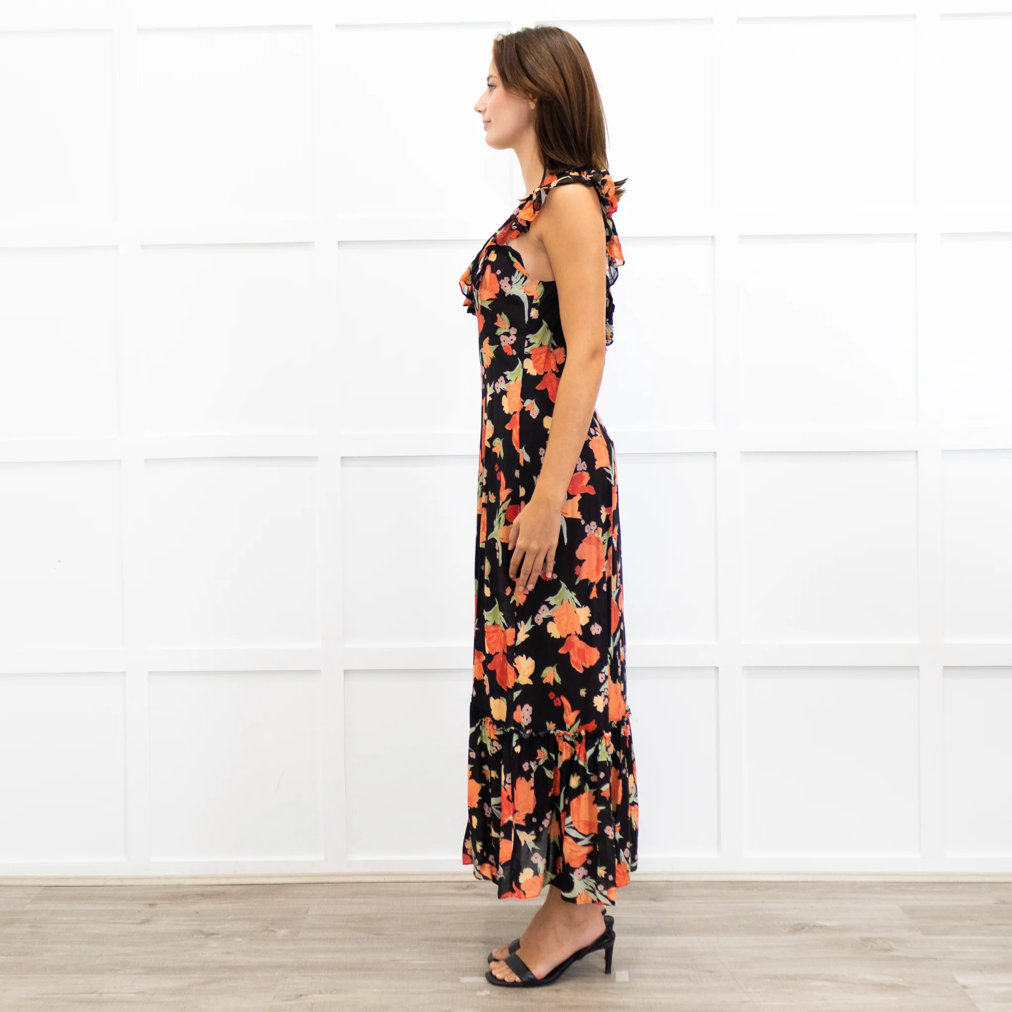 Rixo Black June Floral Square Neck Off Shoulder Midi Dress - Image 7