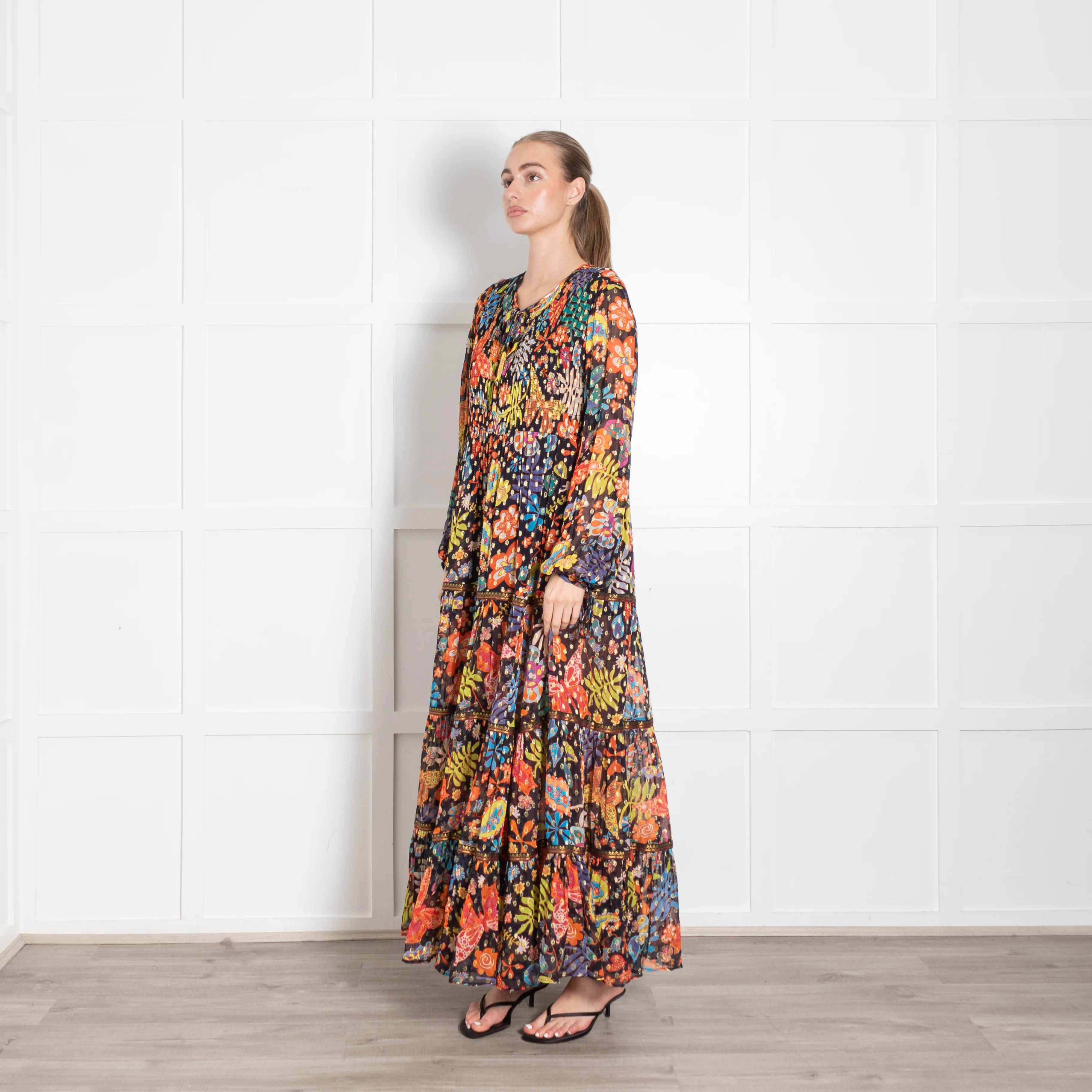 Rixo Black Multicolour Floral Tiered Lori Maxi Dress - Image 3