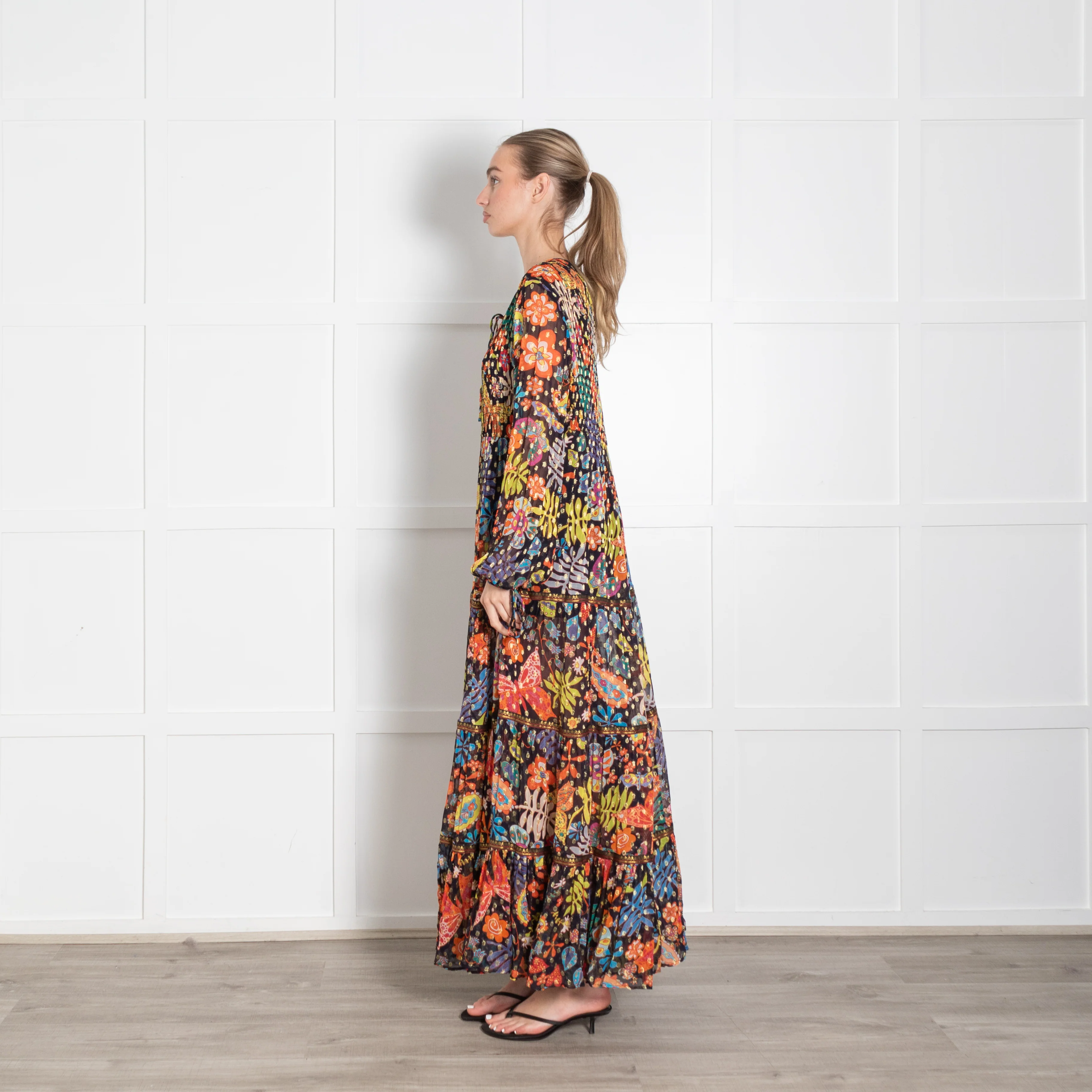 Rixo Black Multicolour Floral Tiered Lori Maxi Dress - Image 4