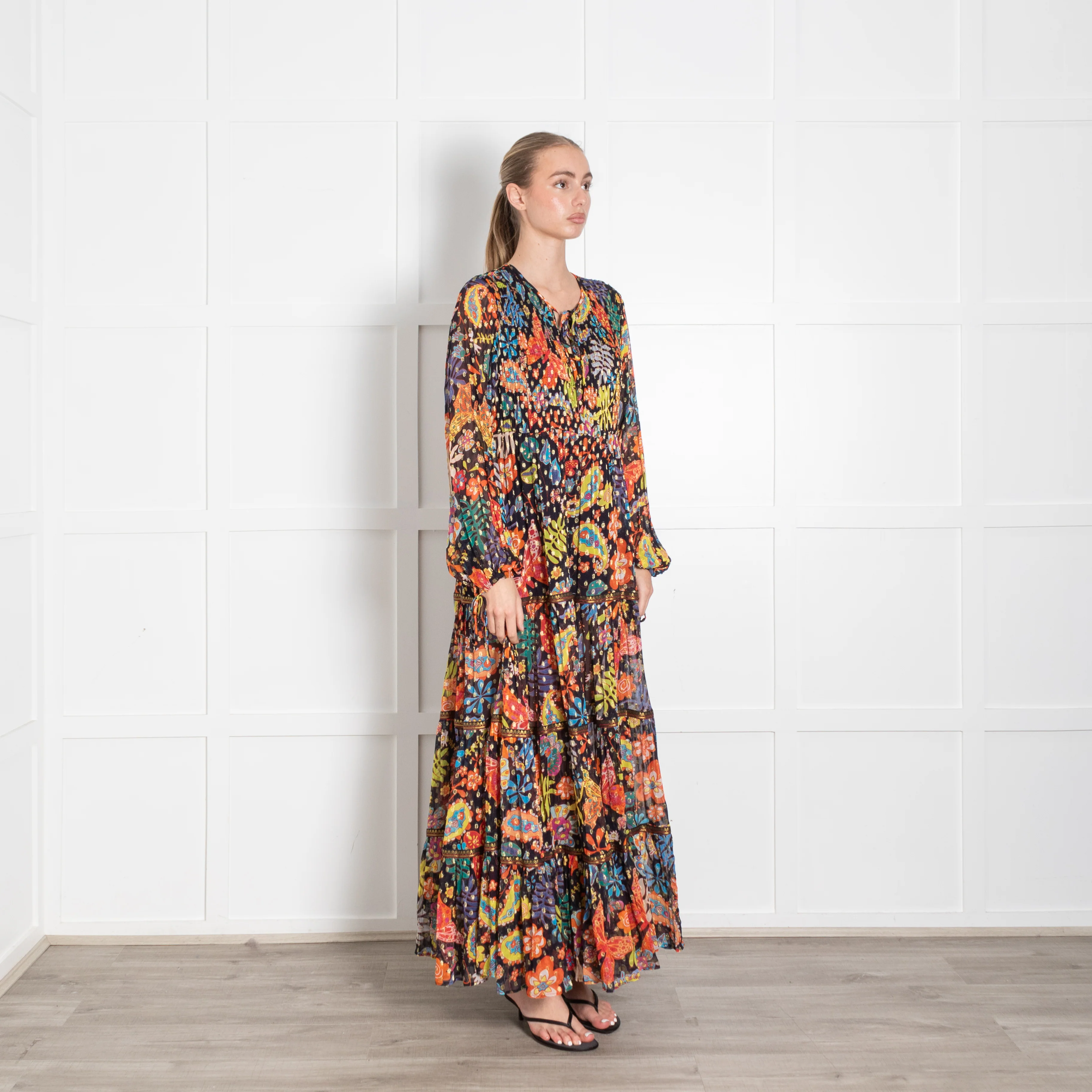 Rixo Black Multicolour Floral Tiered Lori Maxi Dress - Image 5