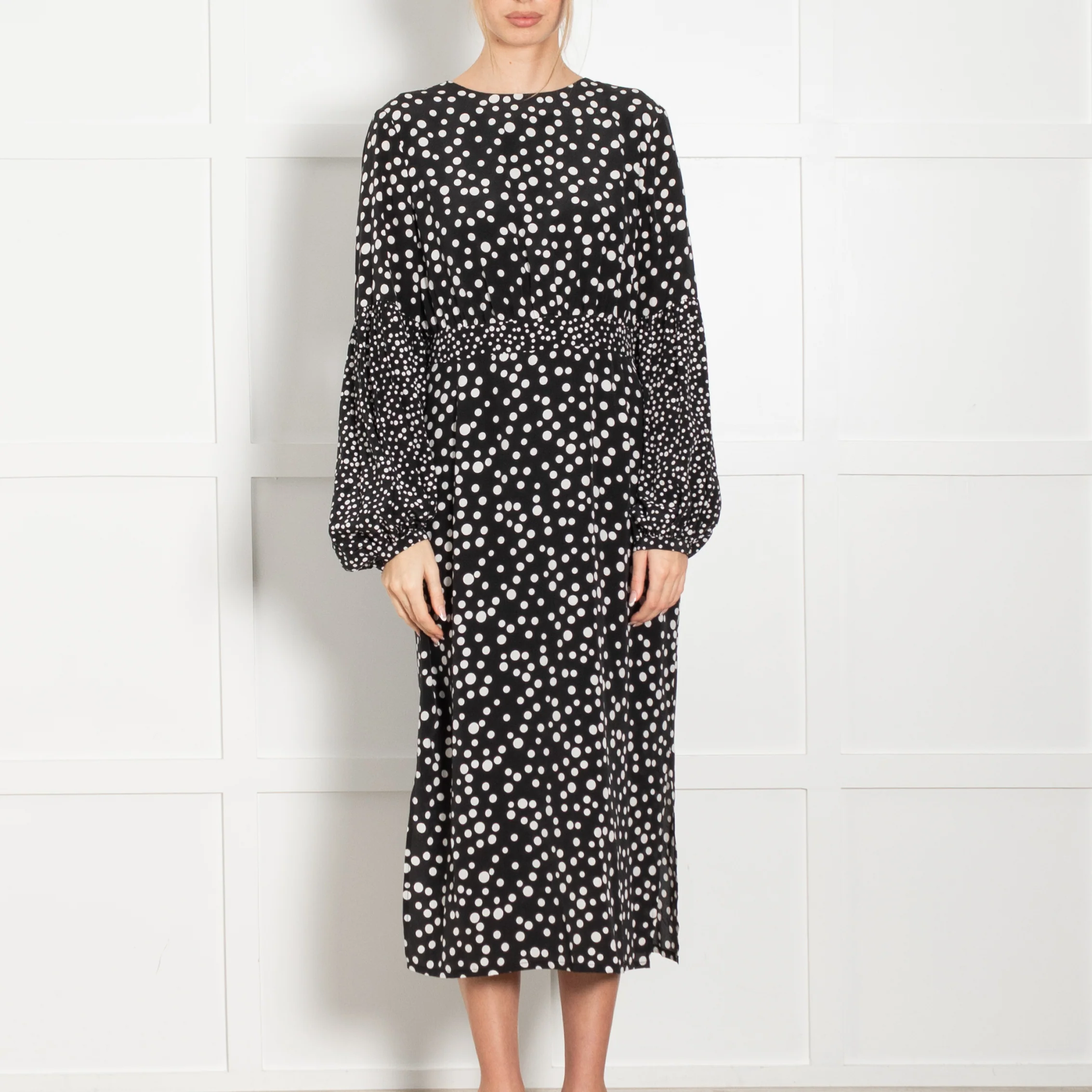 Rixo Black White Polka Dot Midi Dress - Image 2