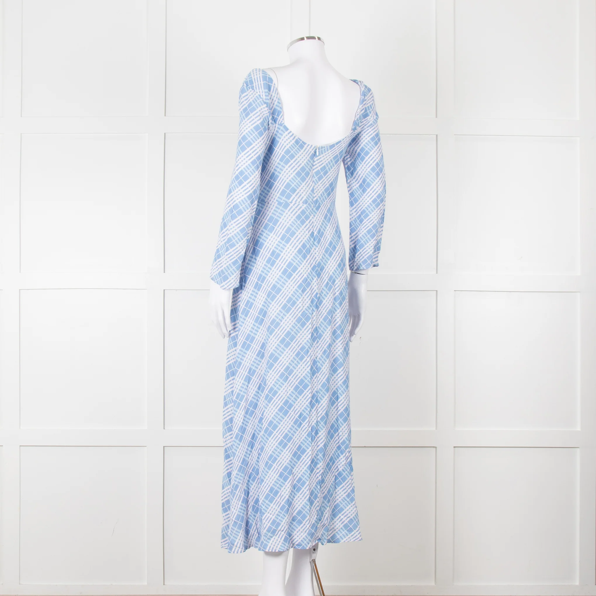 Rixo Blue Check Giselle Midi Dress - Image 4