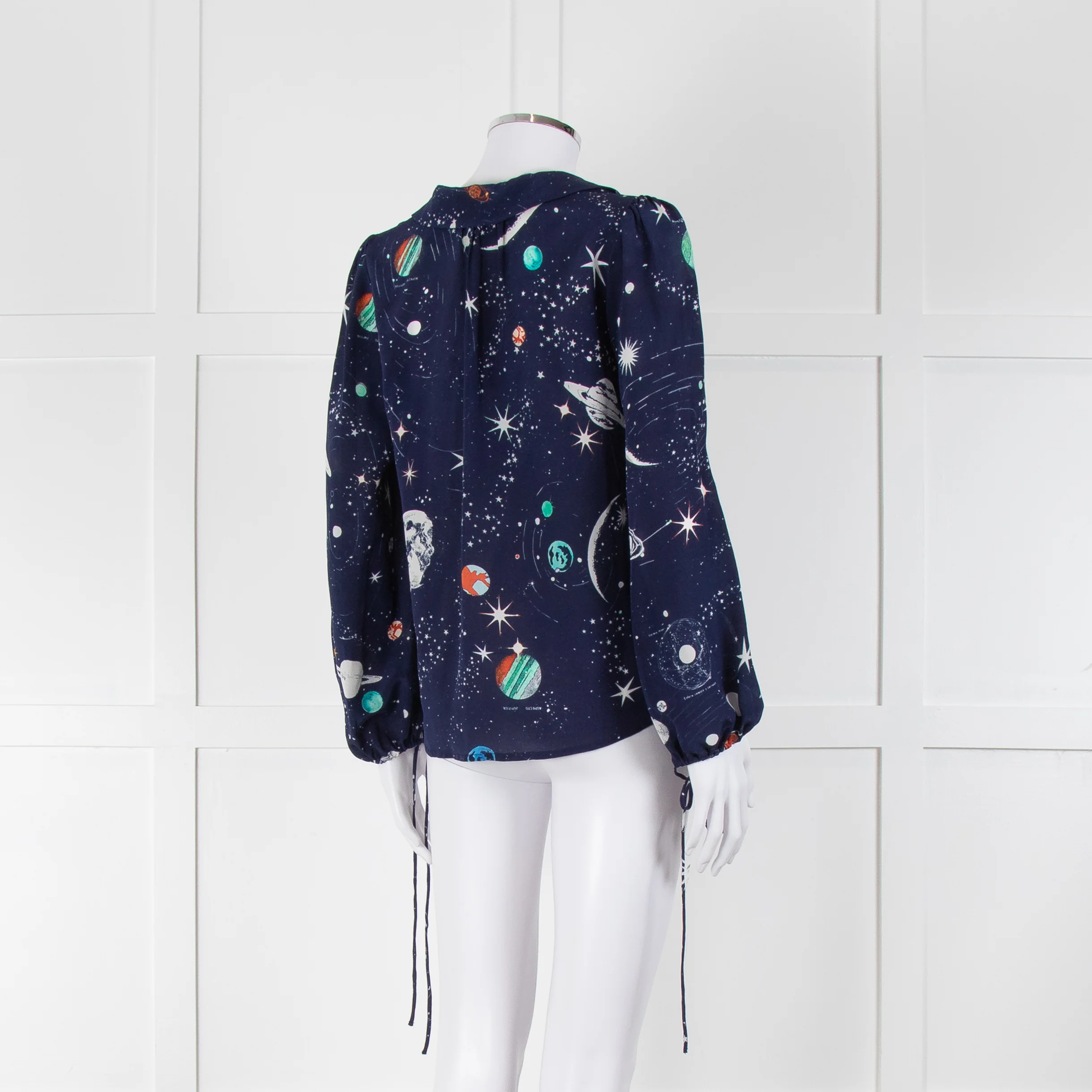 Rixo Blue Cosmos Print Long Sleeve Silk Blouse - Image 4