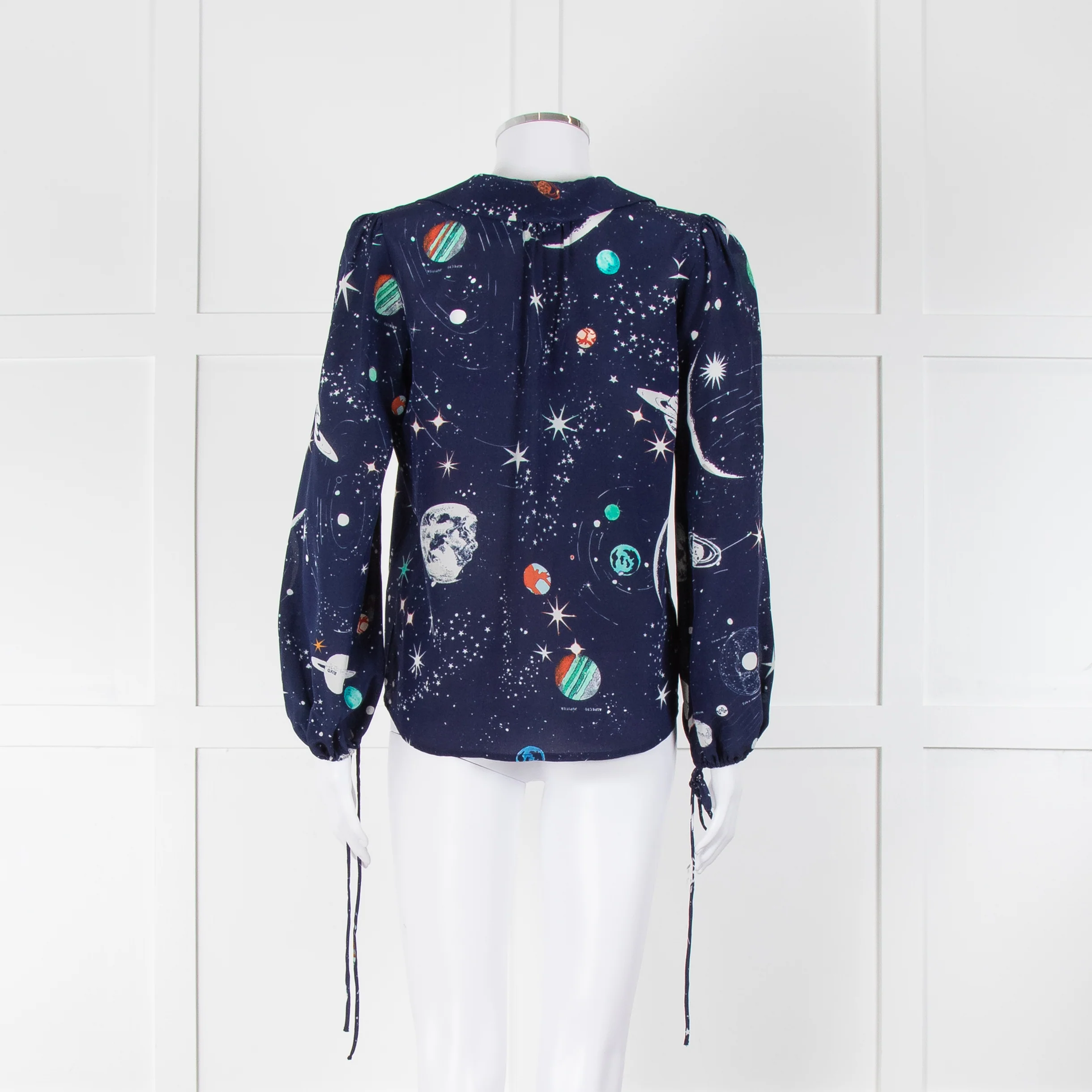 Rixo Blue Cosmos Print Long Sleeve Silk Blouse - Image 5