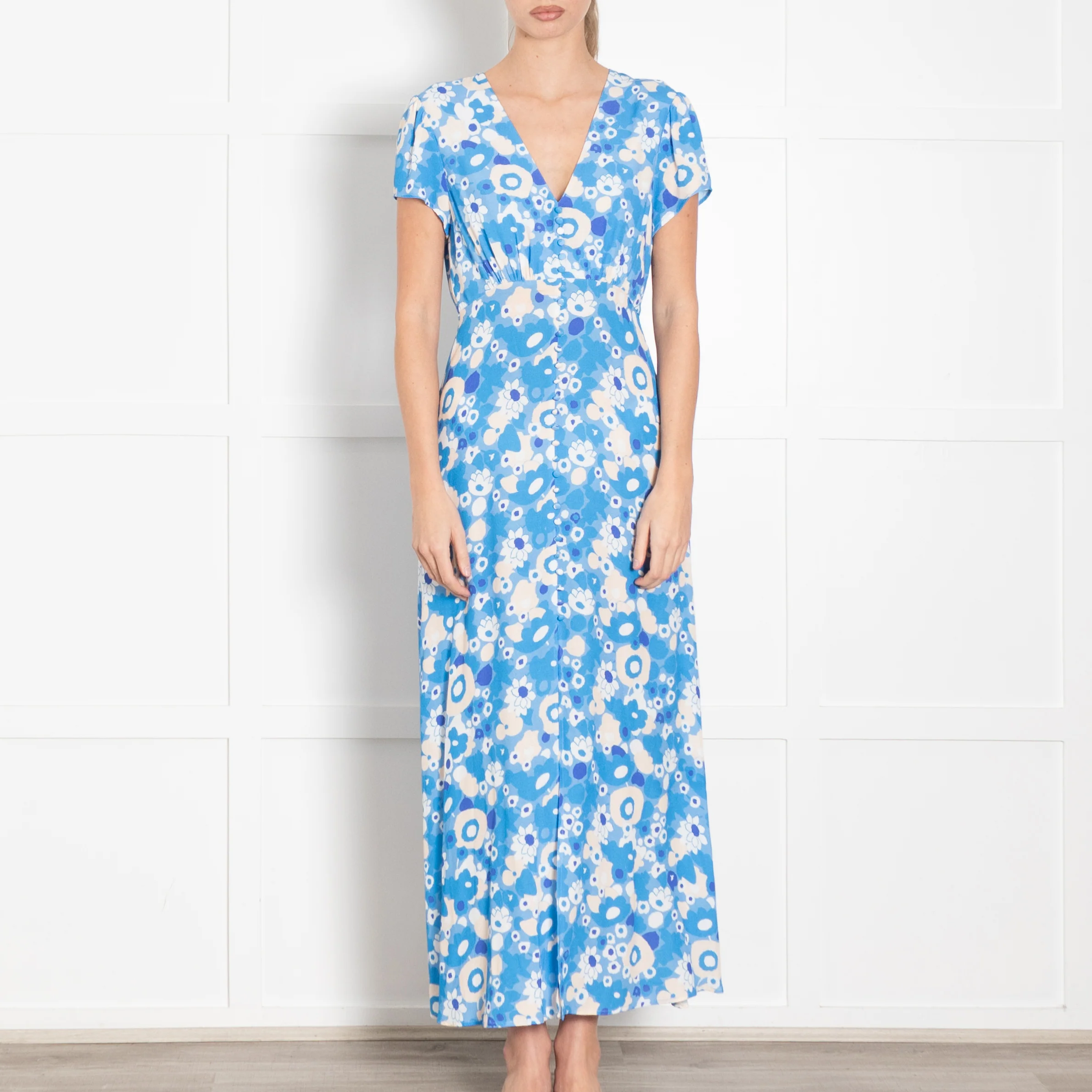 Rixo Blue Floral Aspen Button Up Tea Dress - Image 2