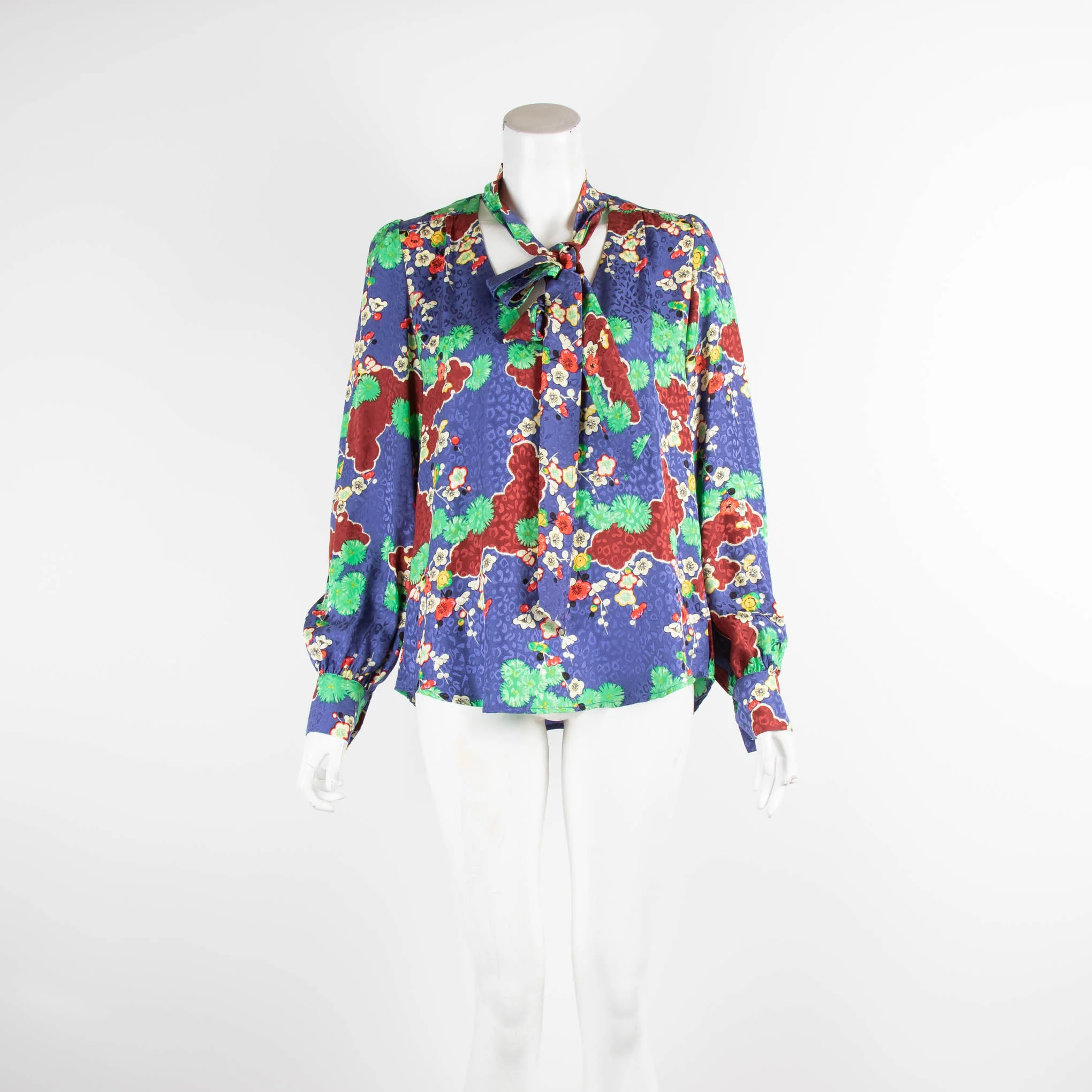 Rixo Blue Floral Silk Blouse