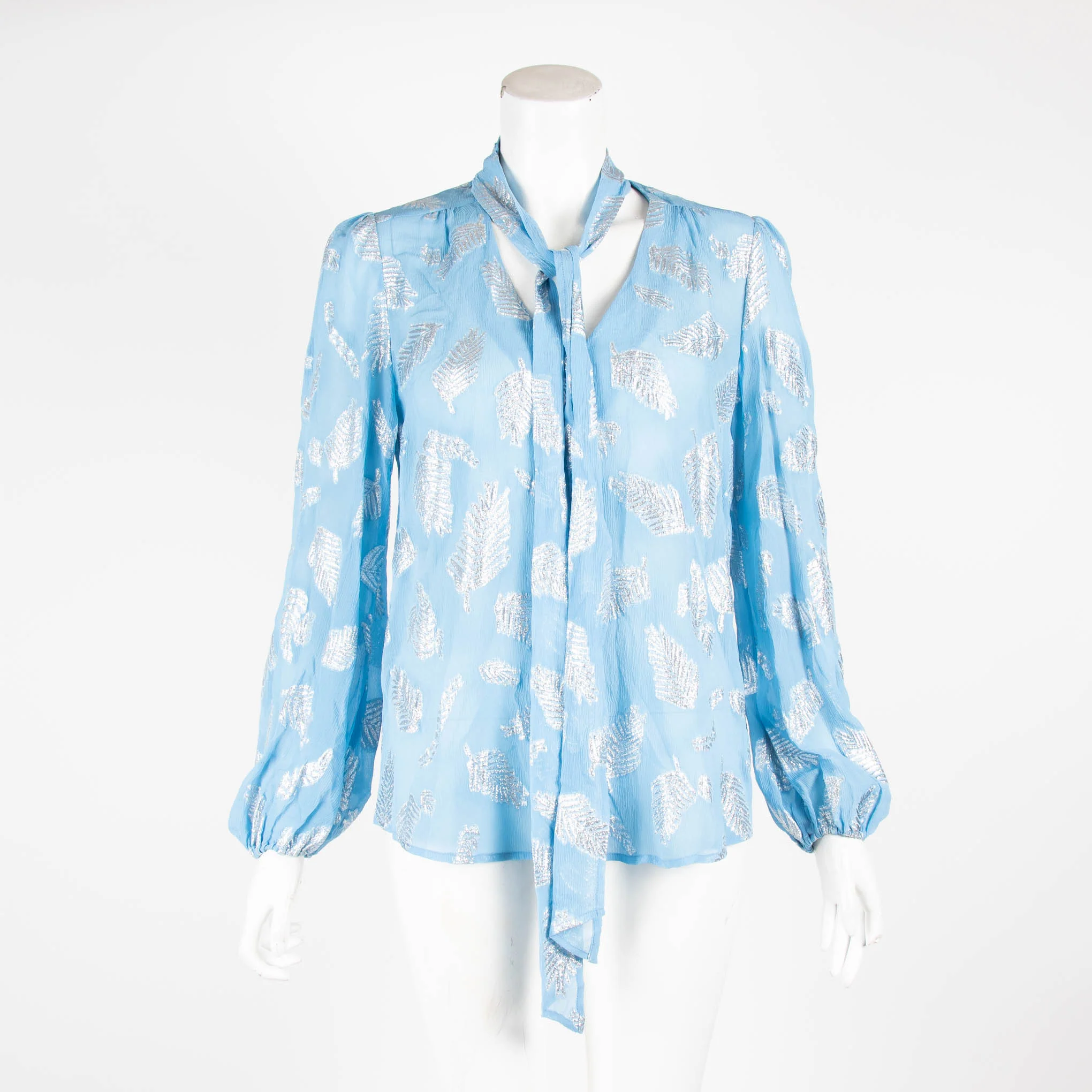 Rixo Blue Silver Thread Fern Top