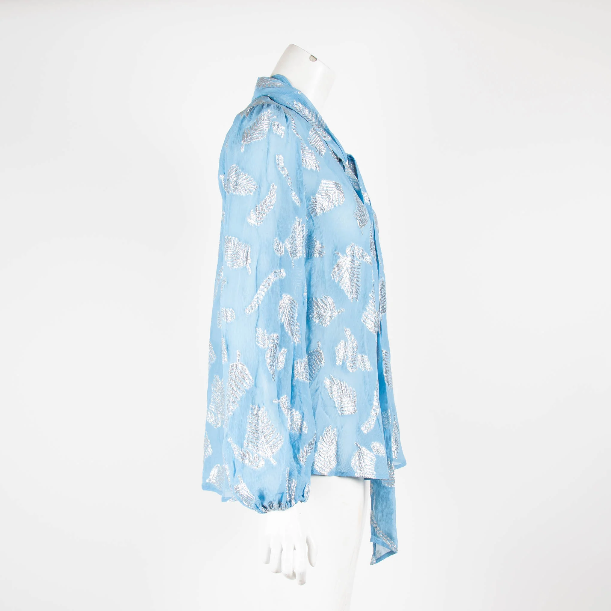 Rixo Blue Silver Thread Fern Top - Image 2