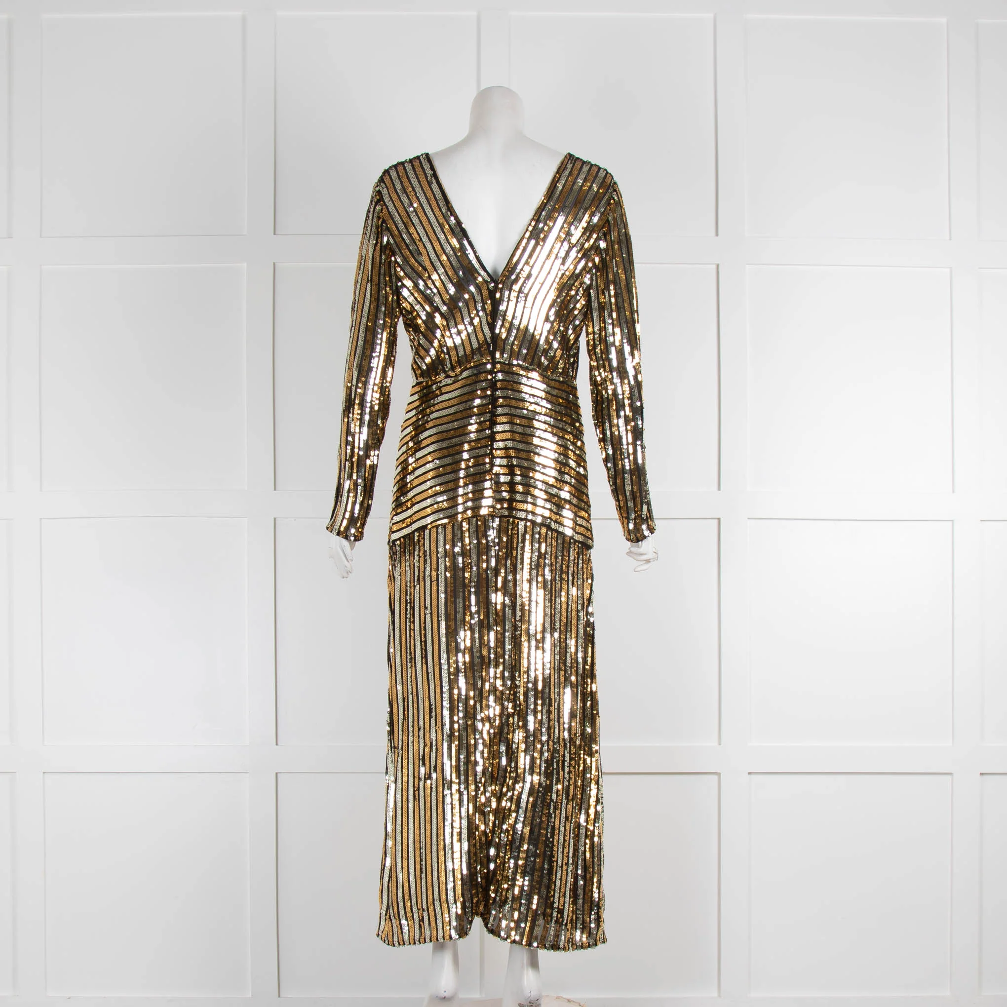 Rixo Gold and Silver Sequin Maxi V Neck - Image 3
