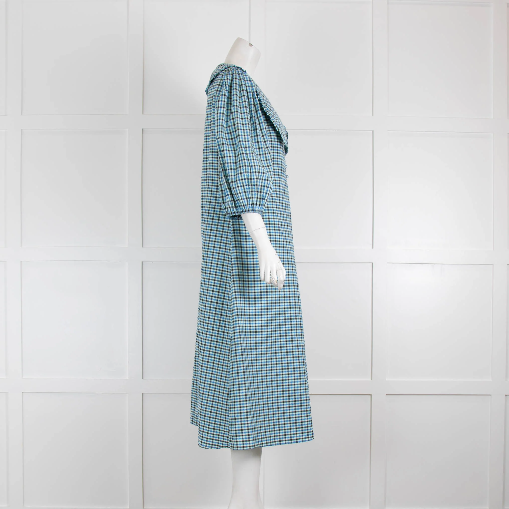 Rixo Green Black Blue Check Dress With Peter Pan Collars - Image 2
