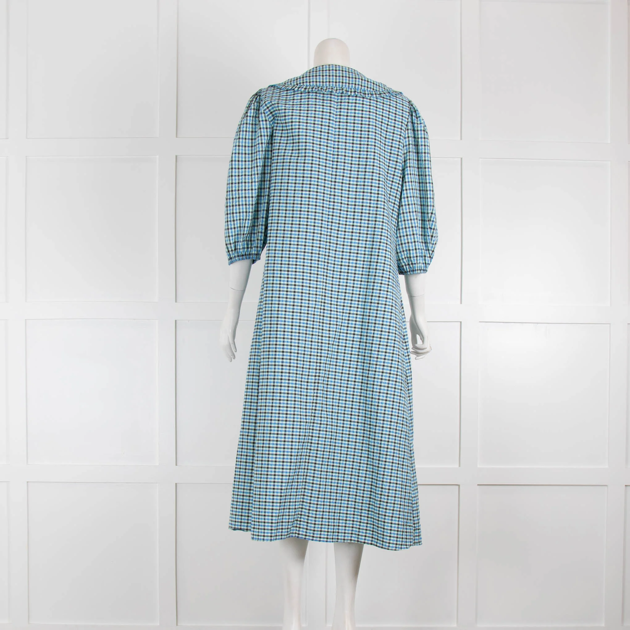 Rixo Green Black Blue Check Dress With Peter Pan Collars - Image 3