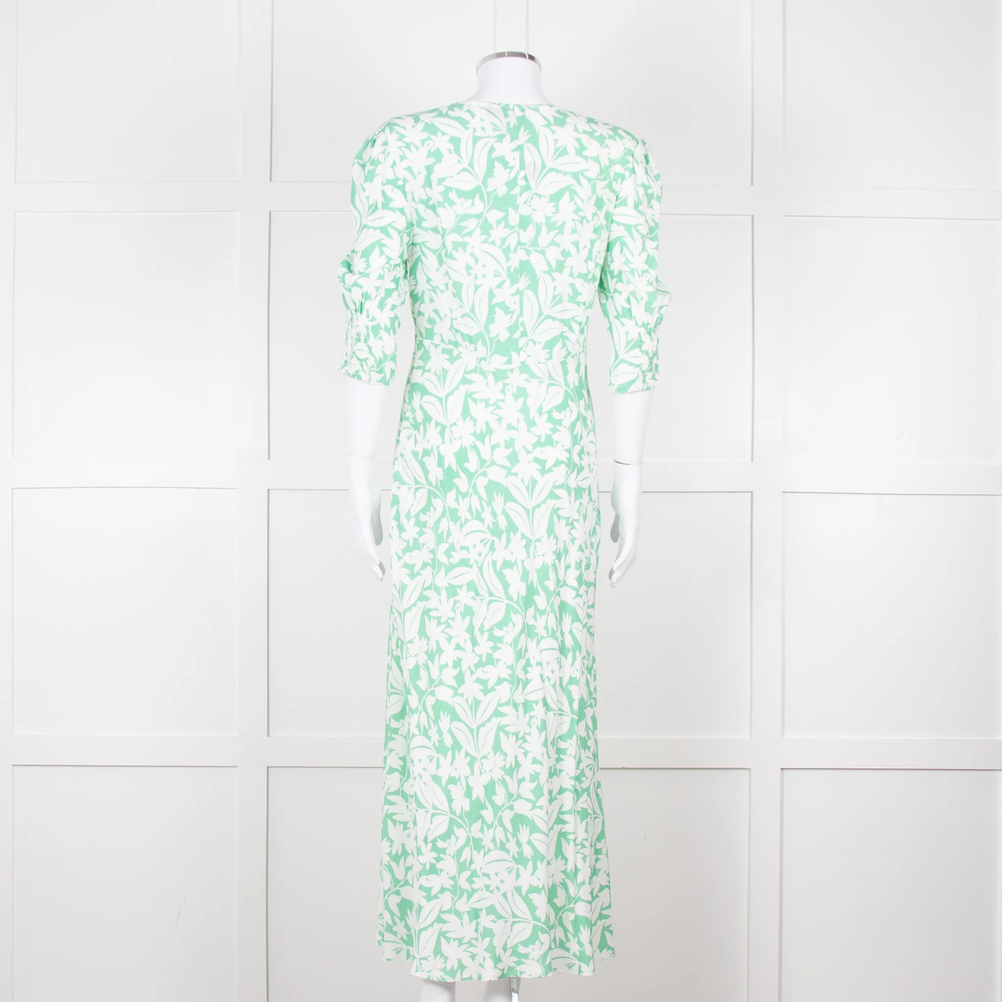 Rixo Green White Floral Print Short Sleeve Maxi Dress - Image 5