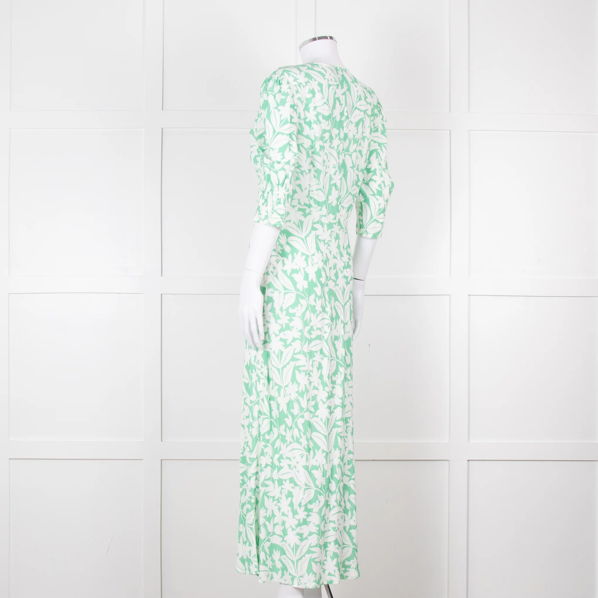 Rixo Green White Floral Print Short Sleeve Maxi Dress - Image 6