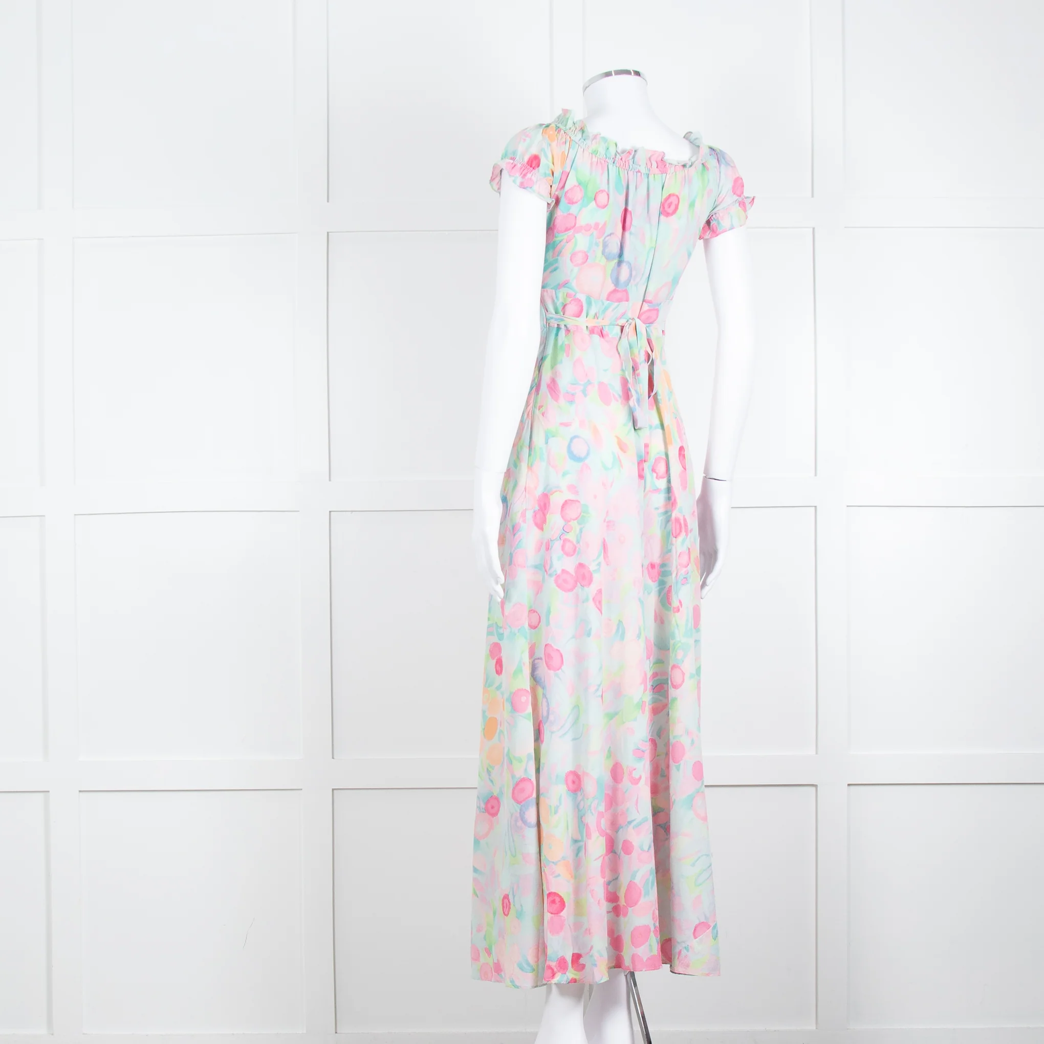 Rixo London Pale Green Pink Blue Silk Print Maxi Dress - Image 6
