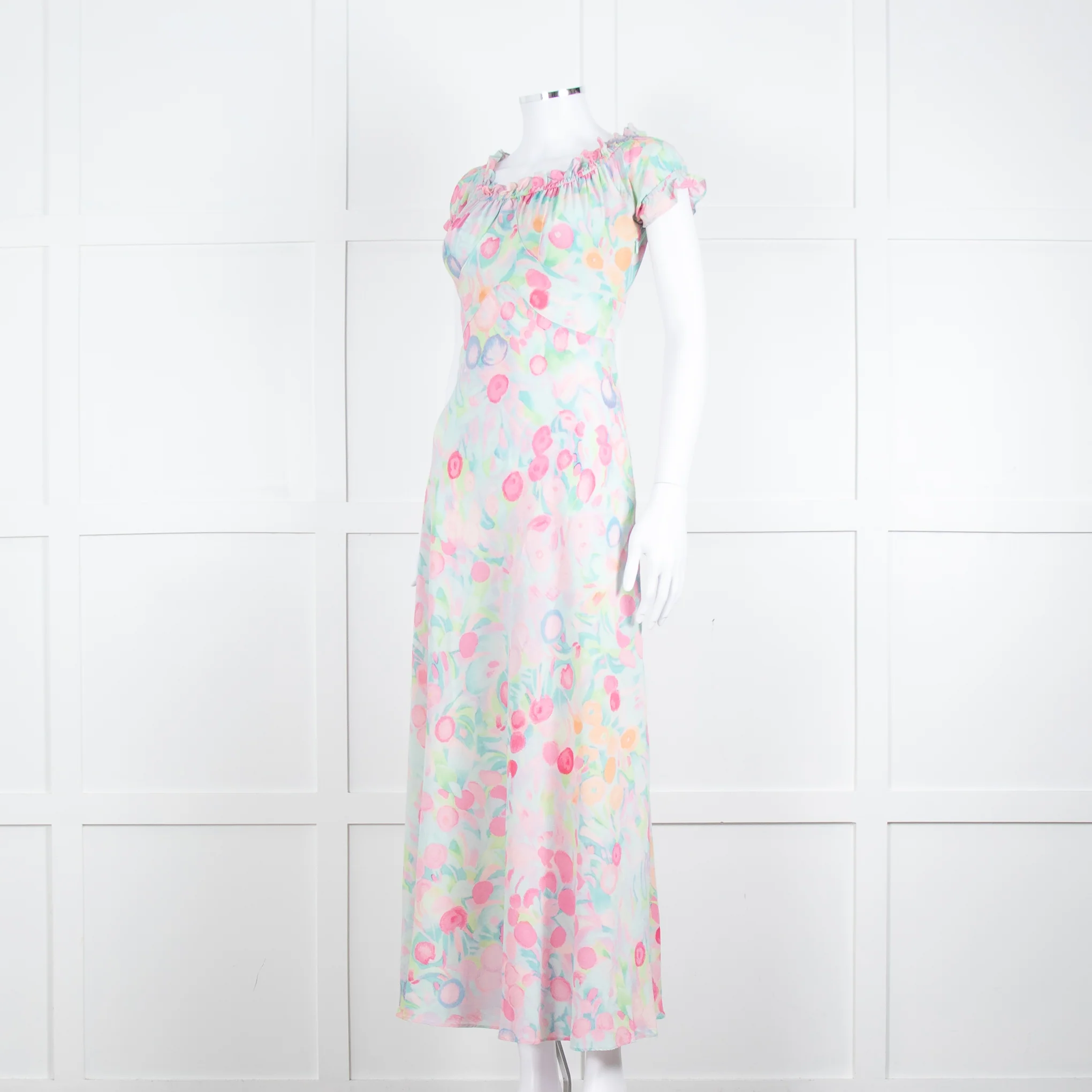 Rixo London Pale Green Pink Blue Silk Print Maxi Dress - Image 8