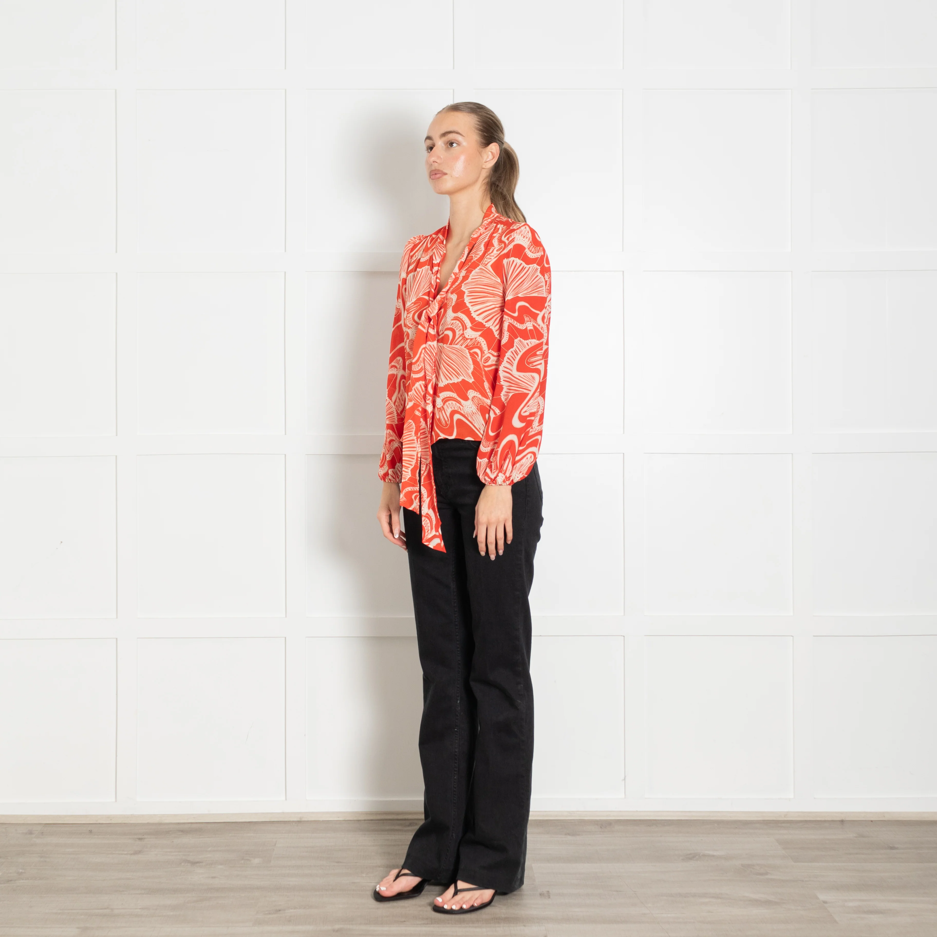 Rixo Orange Cream Pussy Bow Silk Blouse - Image 3