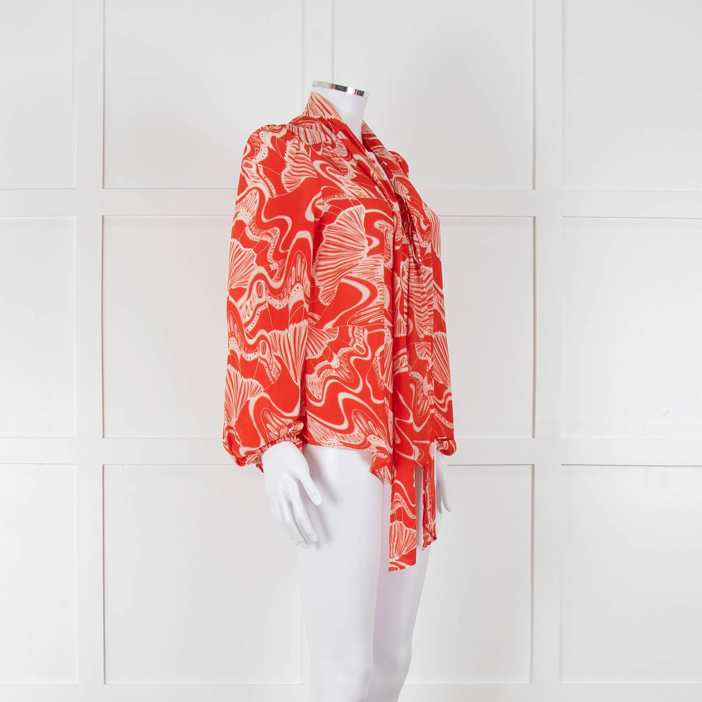 Rixo Orange Cream Silk Tie Up Neck Jacket - Image 2