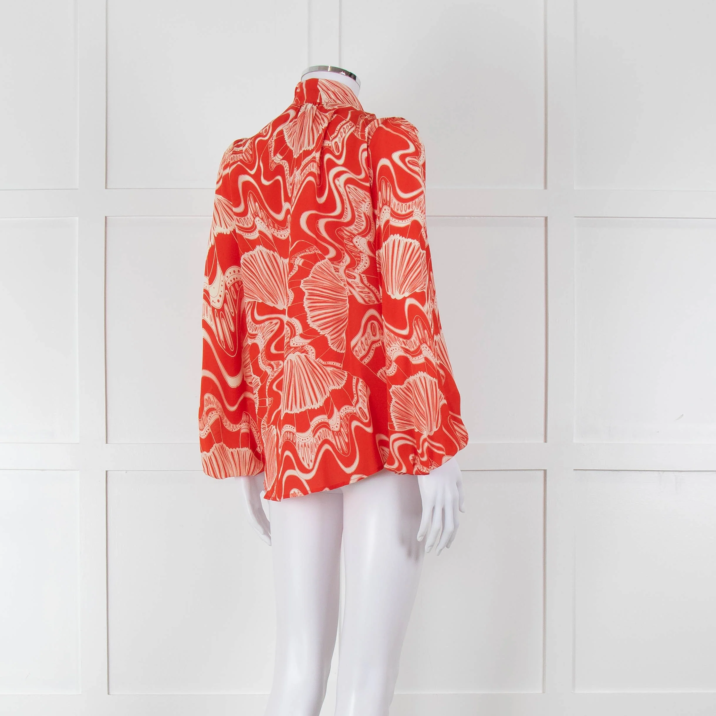 Rixo Orange Cream Silk Tie Up Neck Jacket - Image 4