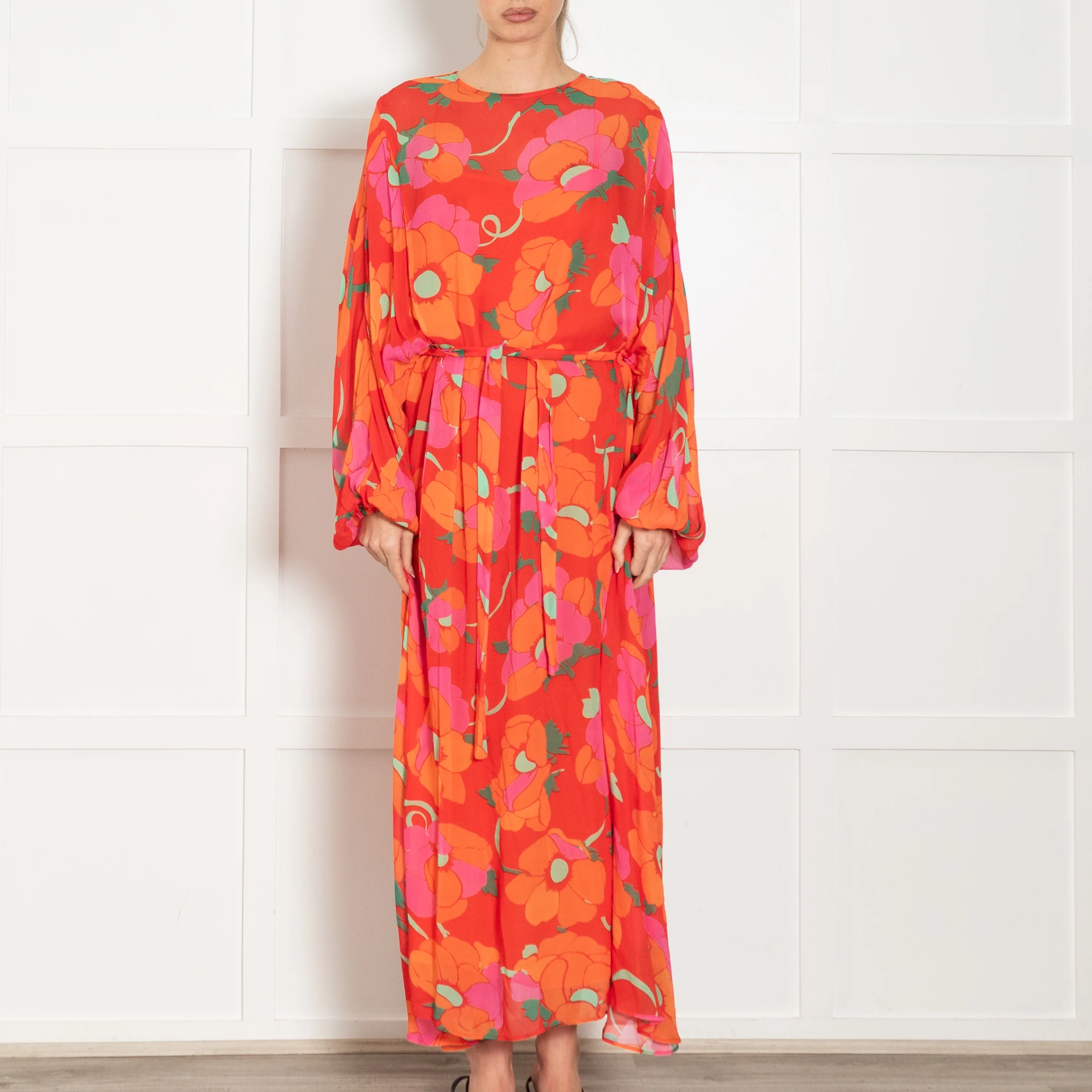 Rixo Orange Floral Sheer Maxi Dress With Slip - Image 2