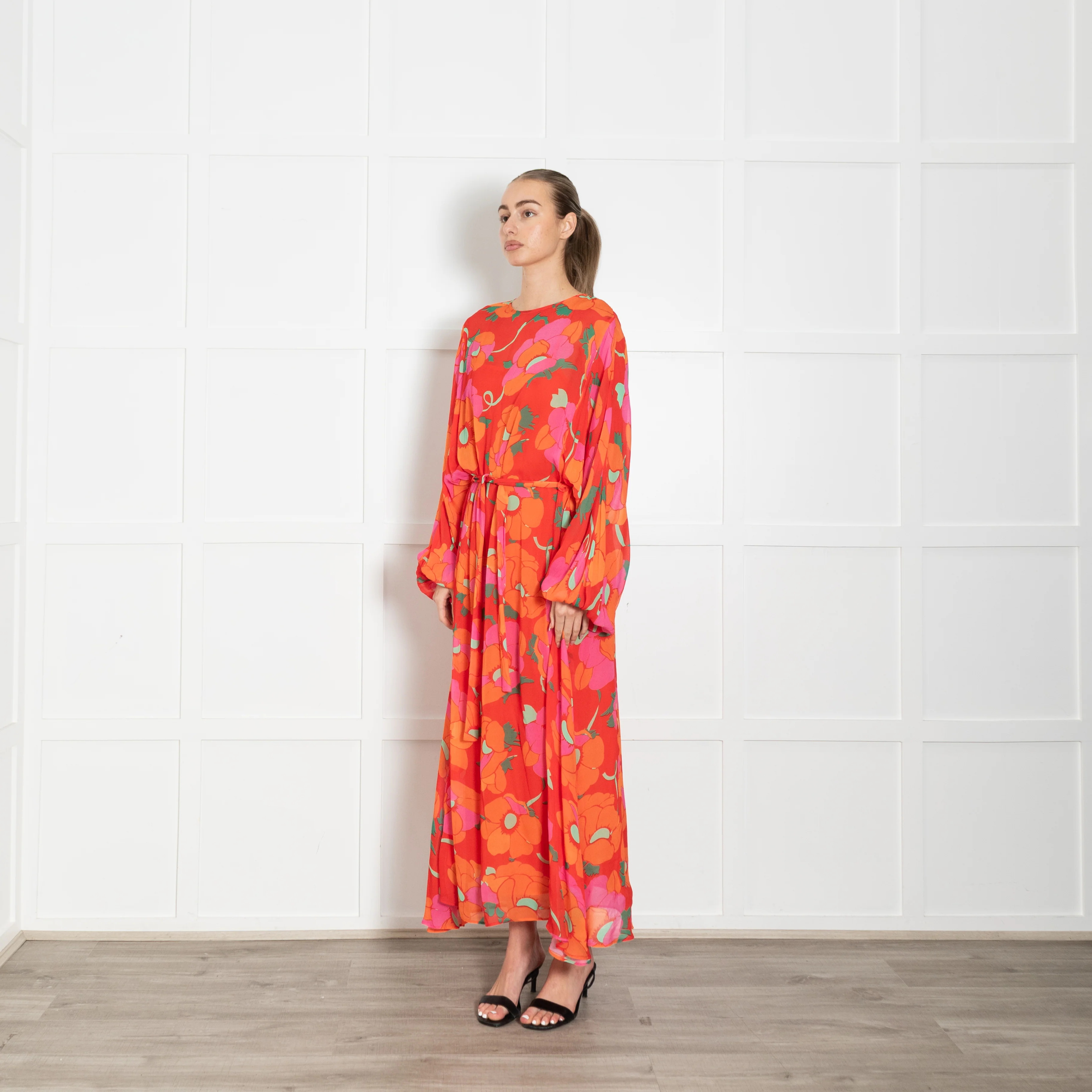 Rixo Orange Floral Sheer Maxi Dress With Slip - Image 3