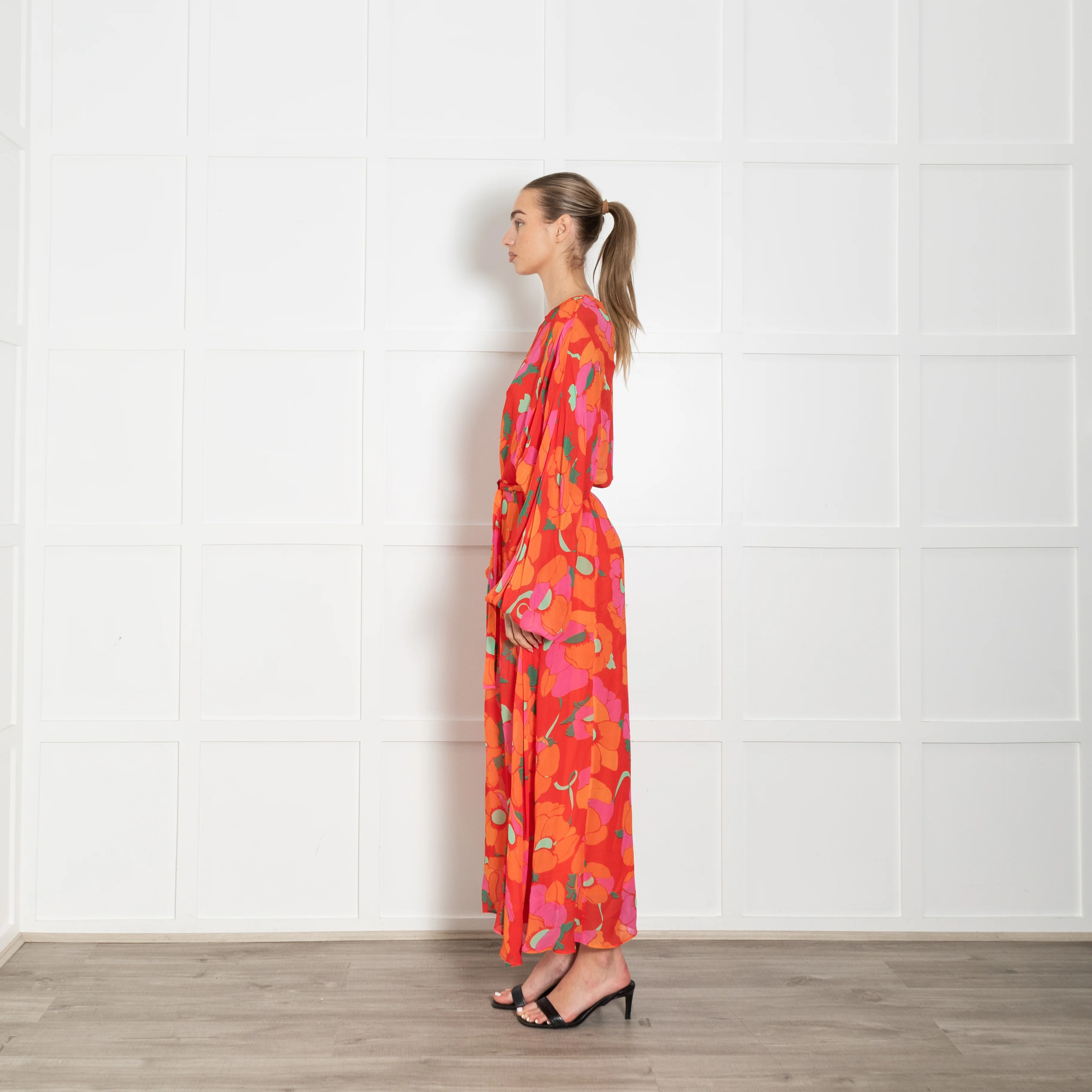 Rixo Orange Floral Sheer Maxi Dress With Slip - Image 4